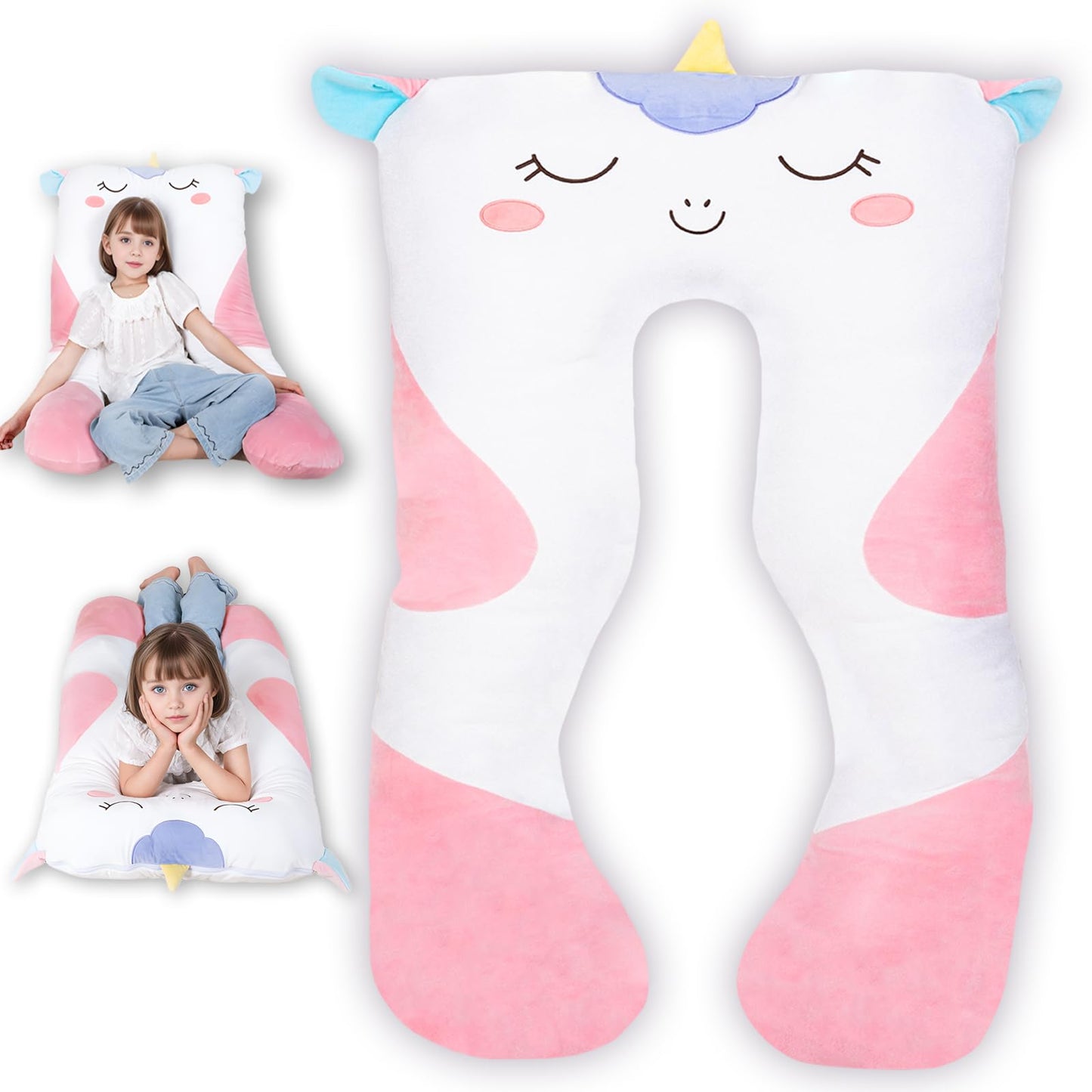 MLdian 47x23 in U-Shaped Plush Body Pillow for Kids – Unicorn
