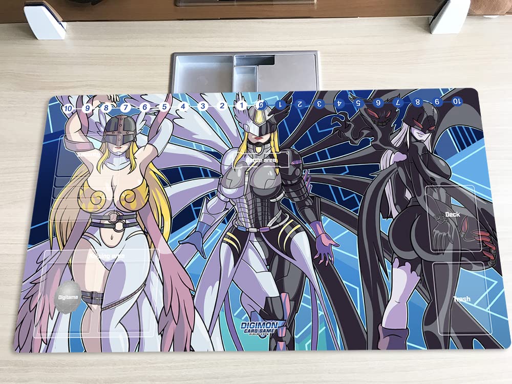 Mlikemat Digimon Playmat with Zones — Angewomon, Mastemon, Ladydevimon + Free Bag