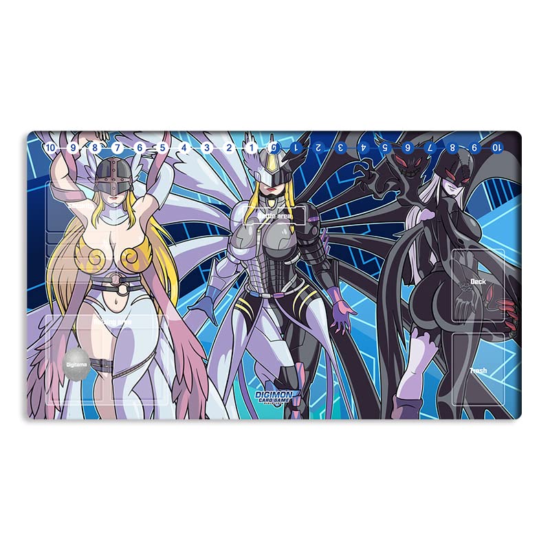 Mlikemat Digimon Playmat with Zones — Angewomon, Mastemon, Ladydevimon + Free Bag