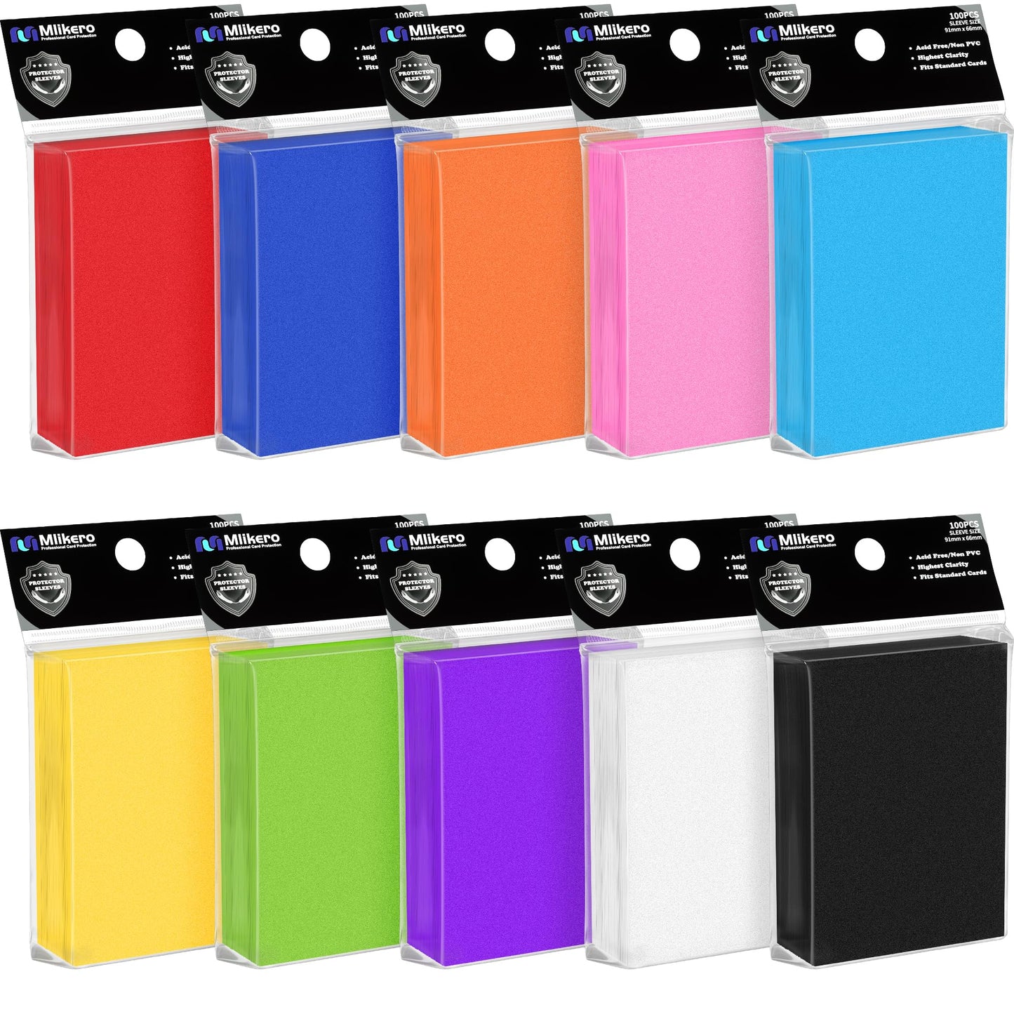MLIKERO 1000-Count Card Sleeves – 10-Color Pack, Standard 66x91mm for MTG & Sports Cards