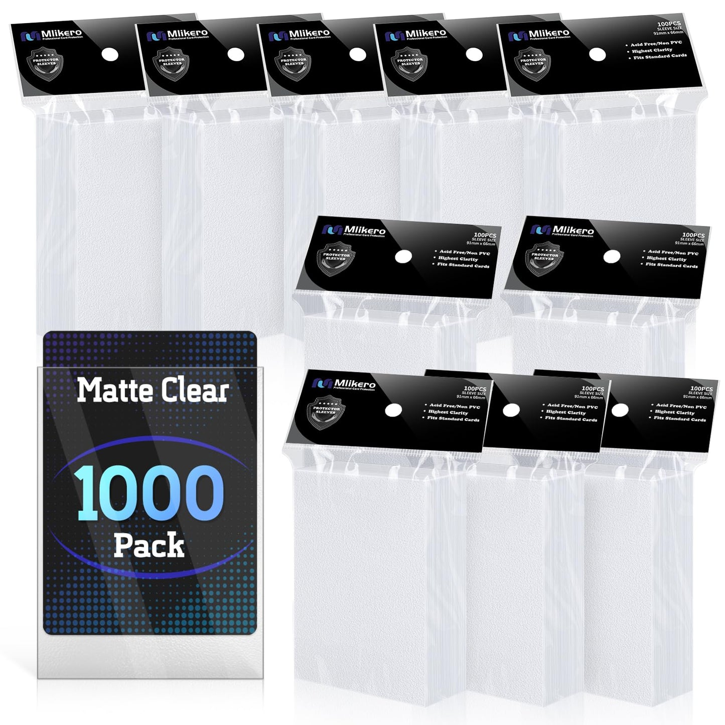 MLikero 1000-Pack Card Sleeves – Matte Clear, 66×91mm (Non-PVC)