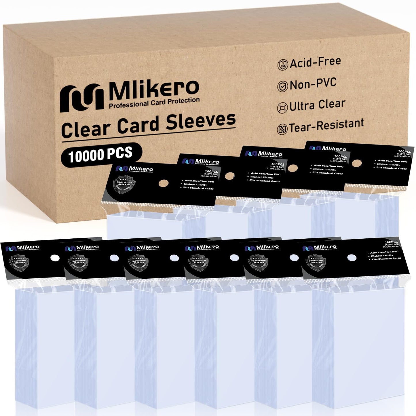 Mlikero 10000 Card Sleeves – Clear Non-PVC PP Protectors for MTG, TCG, Baseball & Football Cards