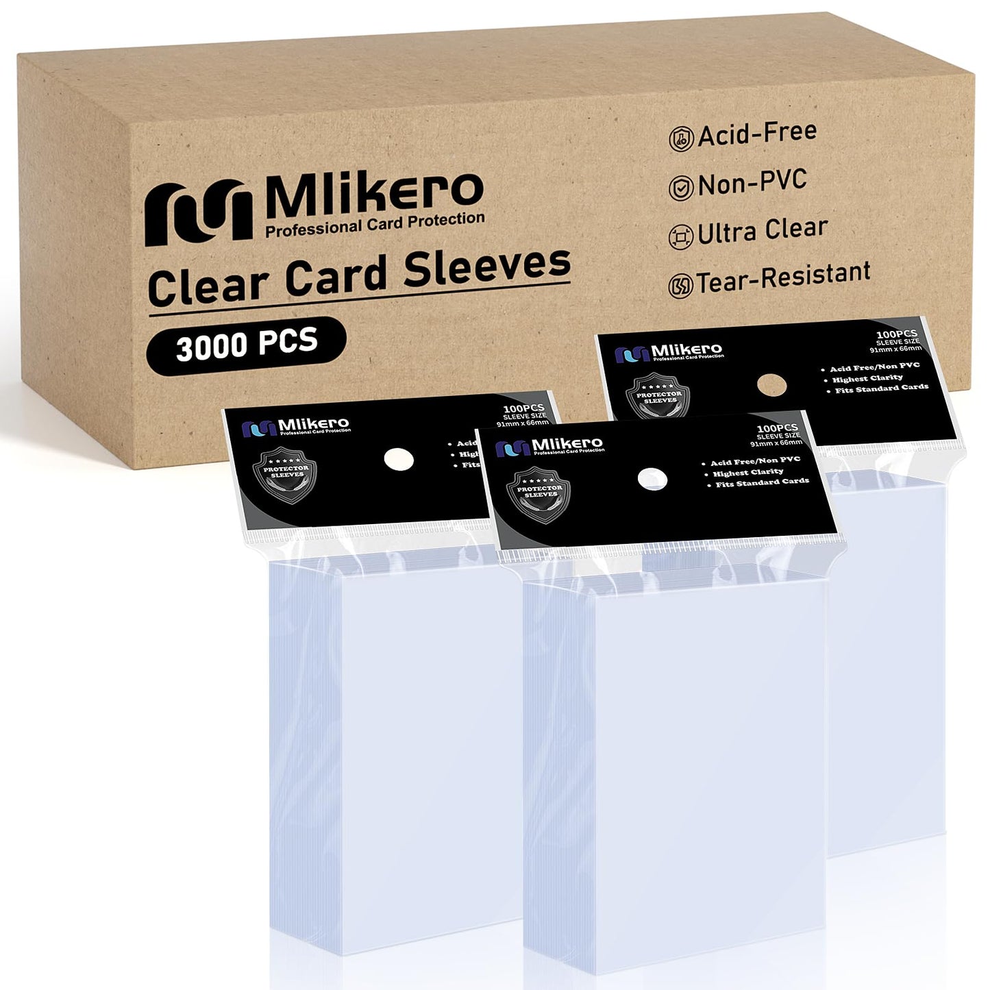 Mlikero 3000 Card Sleeves – Clear 66x91mm for MTG, TCG & Baseball Cards