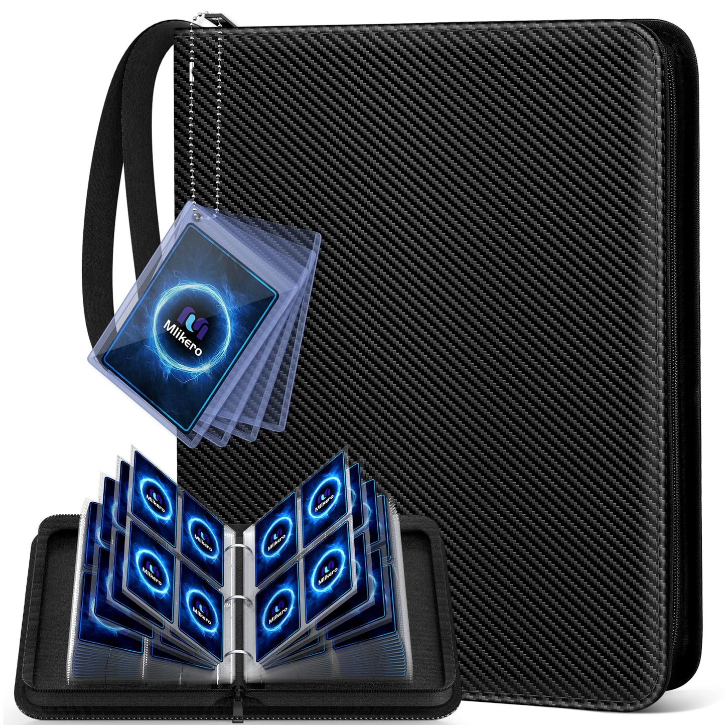 Mlikero 4-Pocket Trading Card Binder - 440 Card Capacity, PU Leather, Waterproof, Black