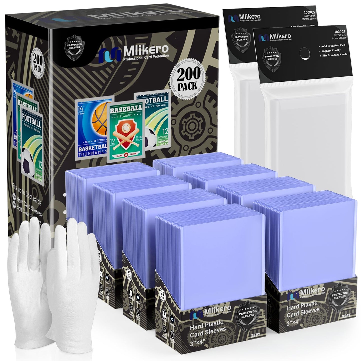 Mlikero 400 Card Sleeves & Top Loaders – 200 Top Loaders + 200 Clear Sleeves