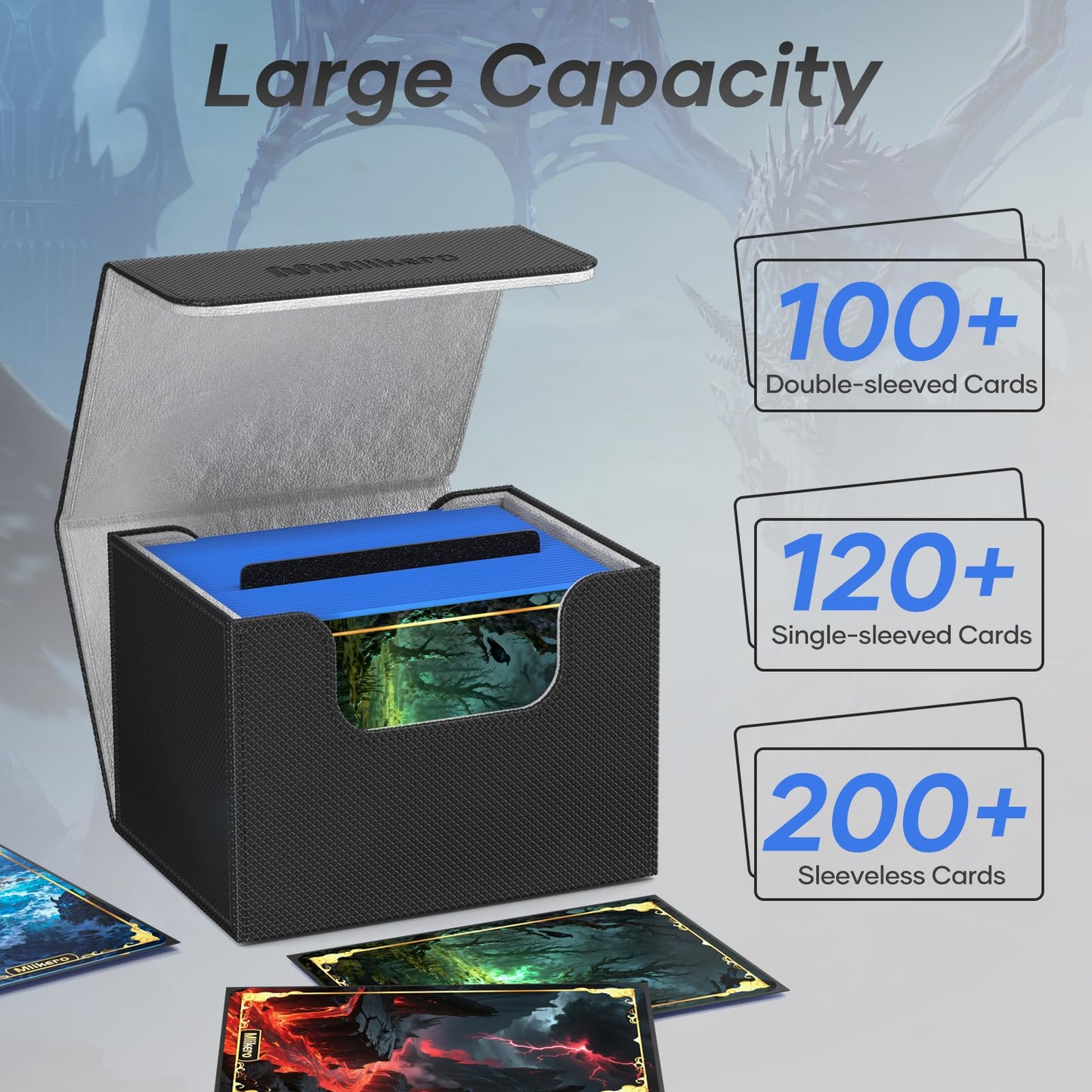 Mlikero Card Deck Box – 100+ Double-Sleeved Cards, Magnetic Leather Closure (Black)