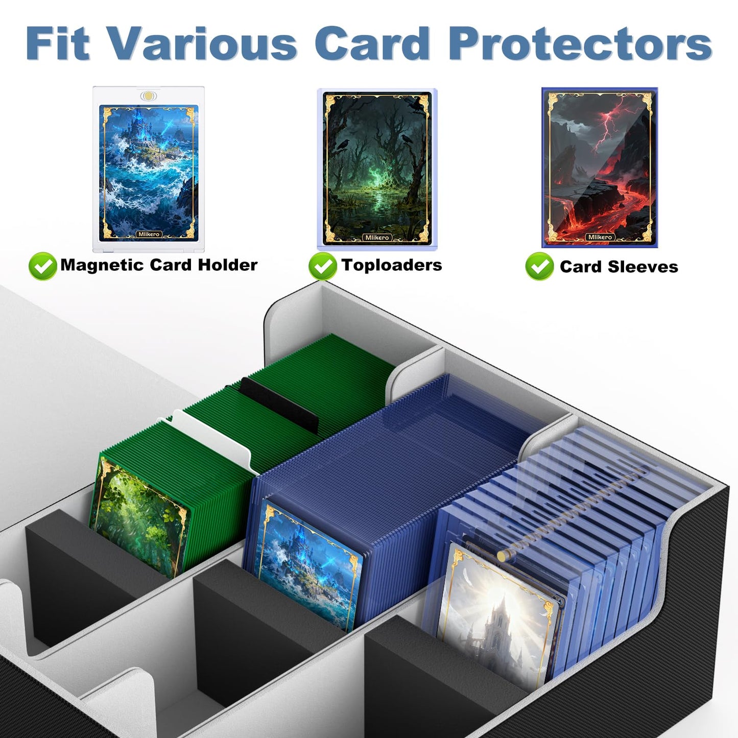 Mlikero Card Deck Box 1800+ Capacity | Magnetic Closure Leather Case for MTG & TCG