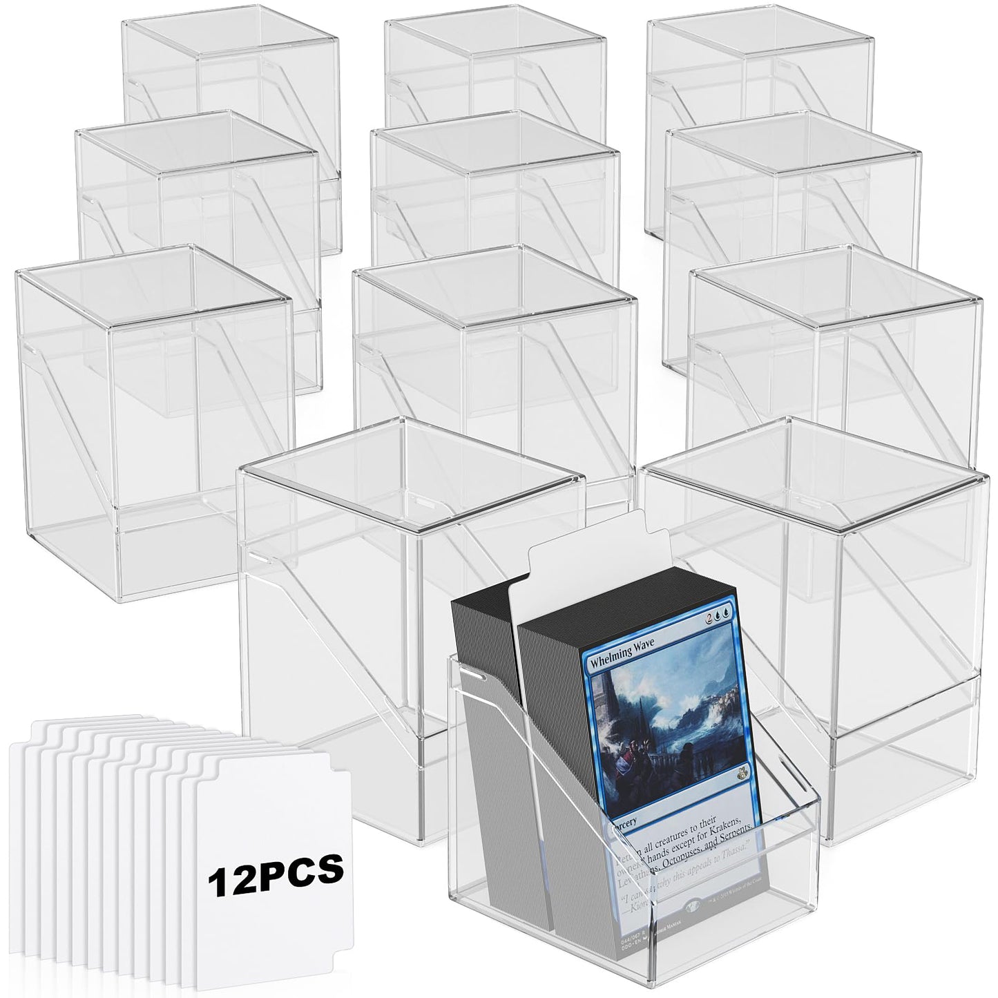 Mlikero 12-Pack Acrylic Card Deck Cases – Holds 100+ Sleeved Cards with 12 Dividers