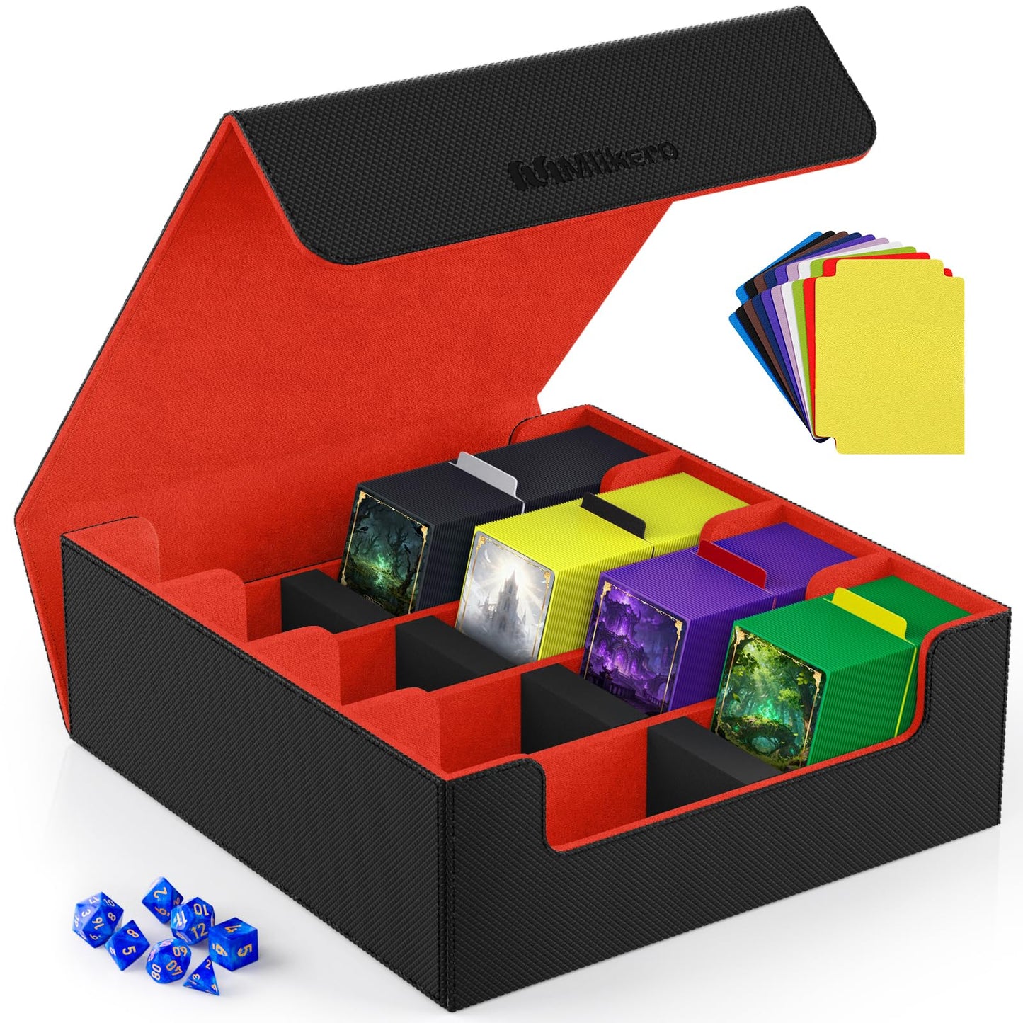 Mlikero Card Deck Case — 2400+ Card Storage with Magnetic Closure, 4 Rows, 10 Dividers, 6 Foam Stoppers