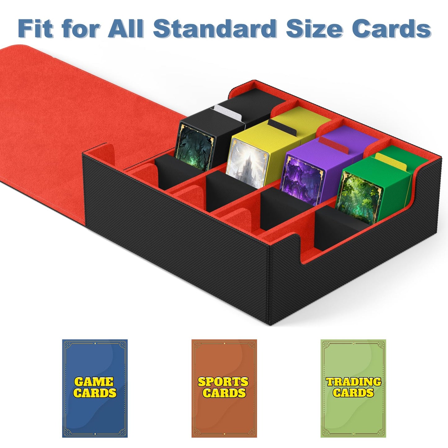Mlikero Card Deck Case — 2400+ Card Storage with Magnetic Closure, 4 Rows, 10 Dividers, 6 Foam Stoppers