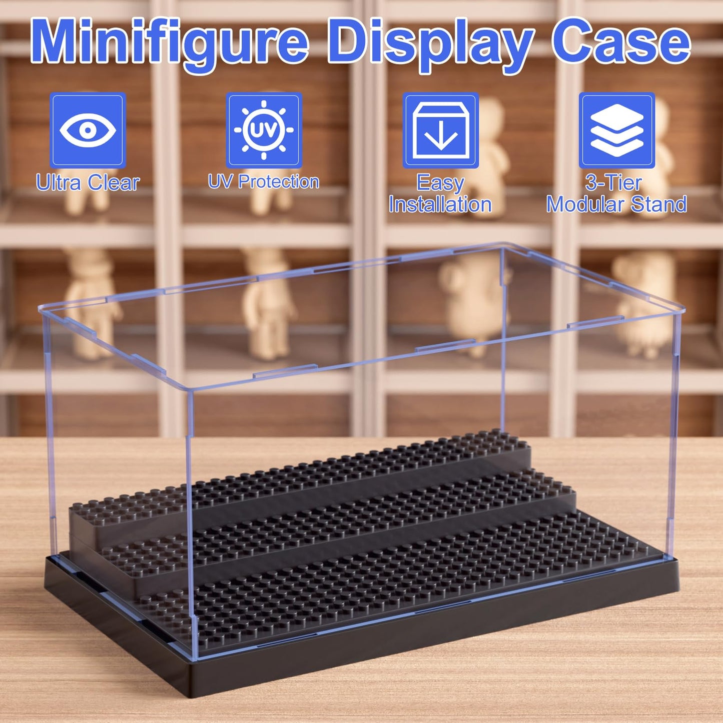 Mlikero Minifigure Display Case - Clear 3-Step Dustproof Acrylic Box