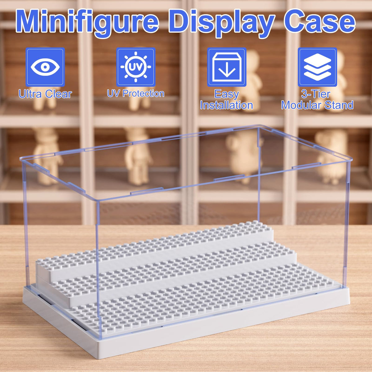 Mlikero Display Case for Minifigures – Clear Acrylic, Removable, 10 x 6.1 x 5.4 in