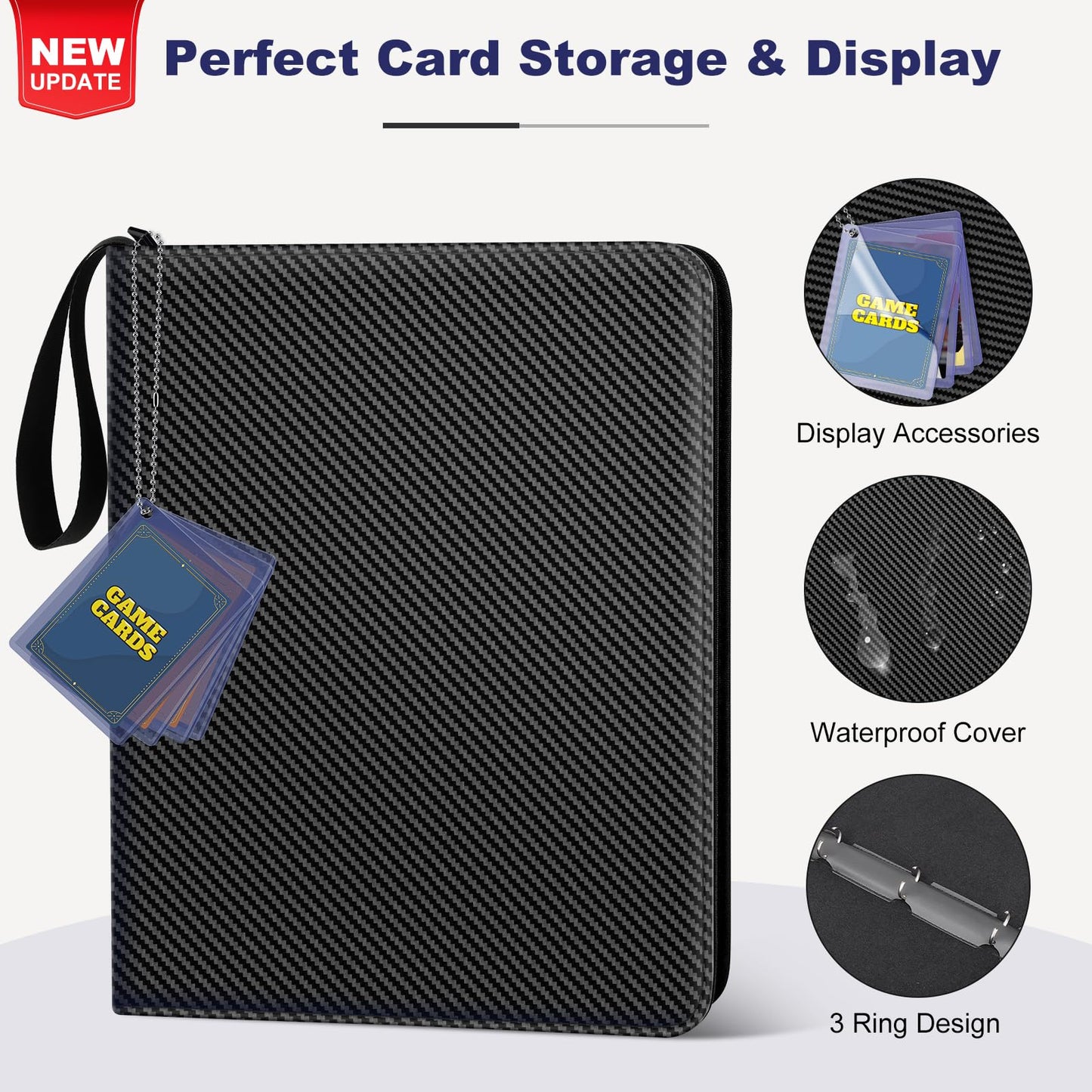 Mlikero 4-Pocket Trading Card Binder - 440 Card Capacity, PU Leather, Waterproof, Black