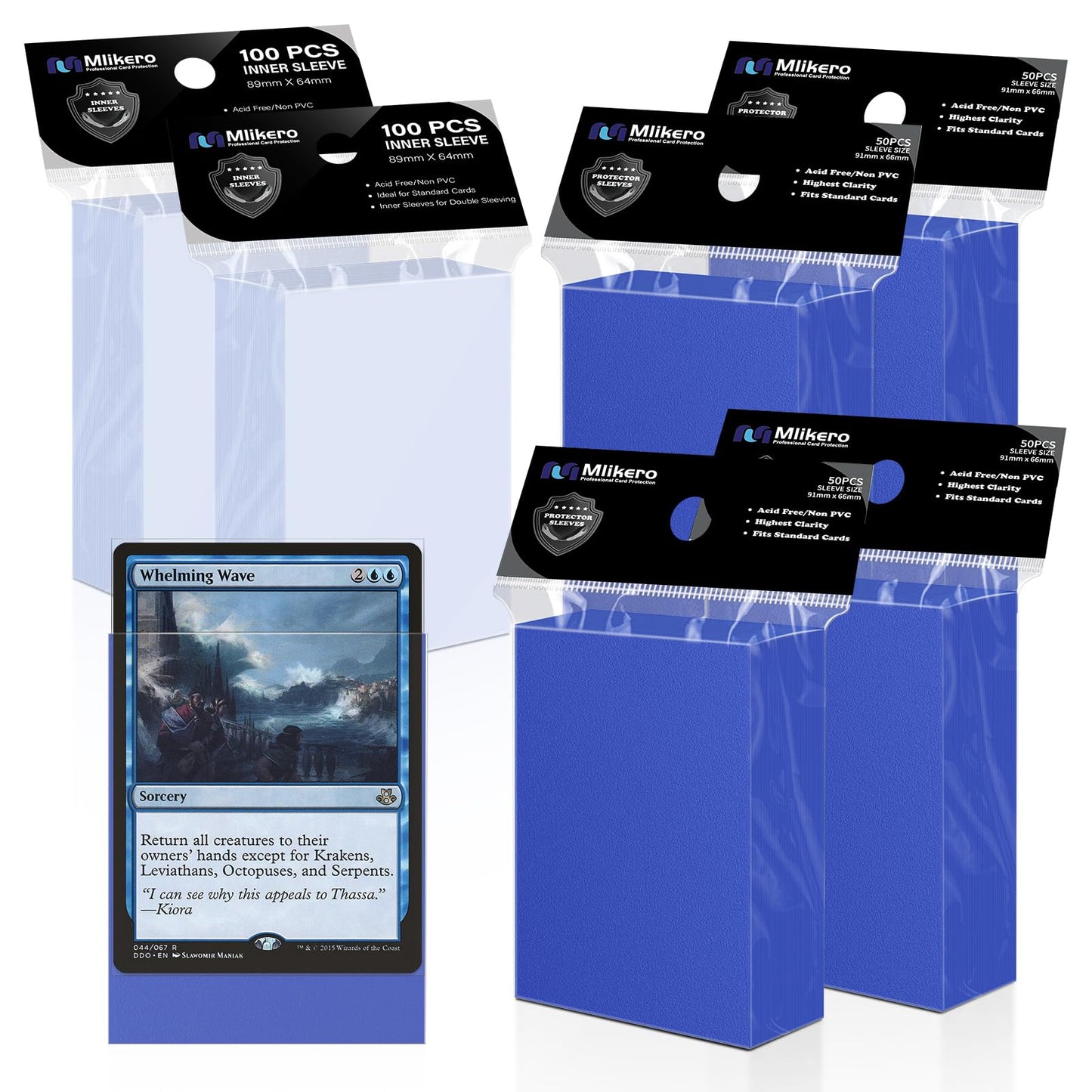 Mlikero 400 Pack Card Sleeves – 200 Matte Blue Outer + 200 Perfect Fit Inner Sleeves for MTG/TCG