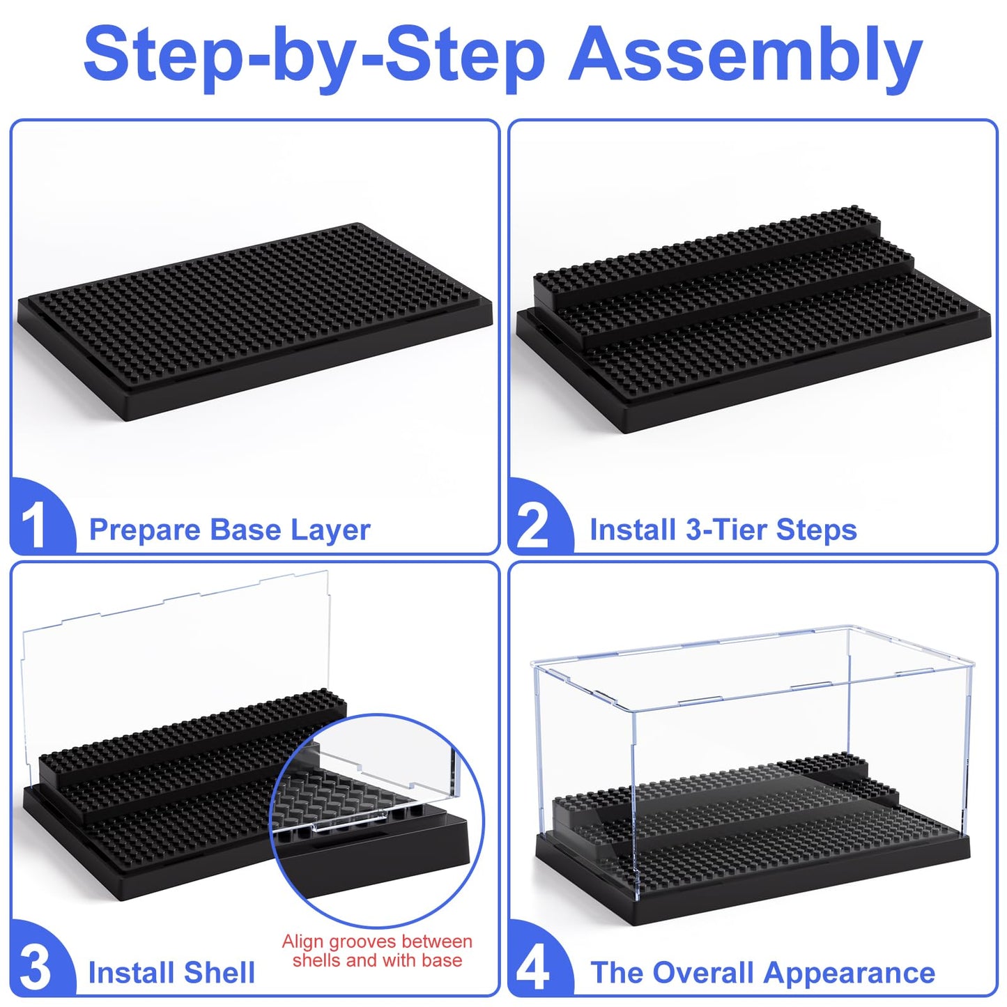 Mlikero Minifigure Display Case - Clear 3-Step Dustproof Acrylic Box