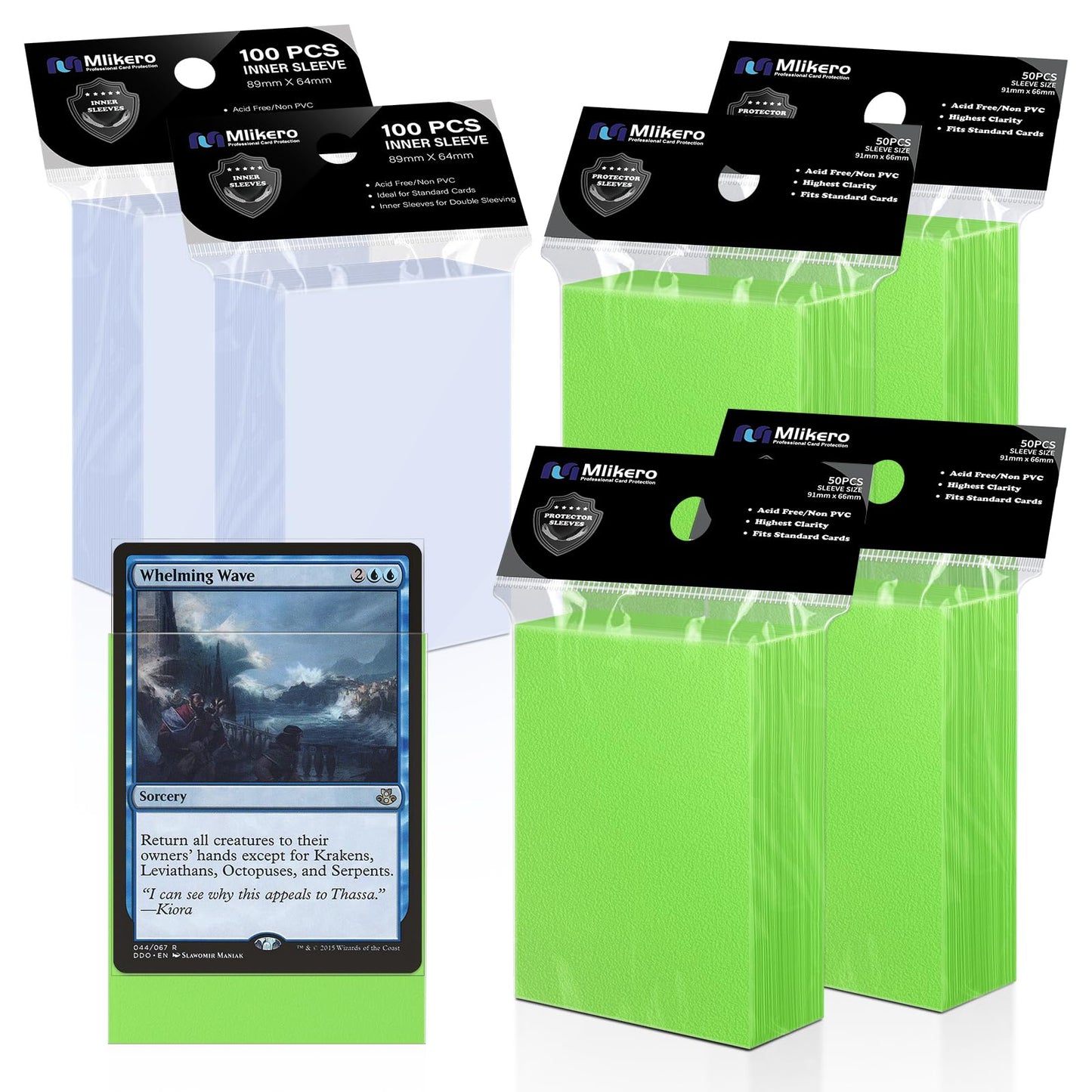 Mlikero 400 Pack Card Sleeves — Matte Green Outer + Inner Sleeves for MTG and TCG