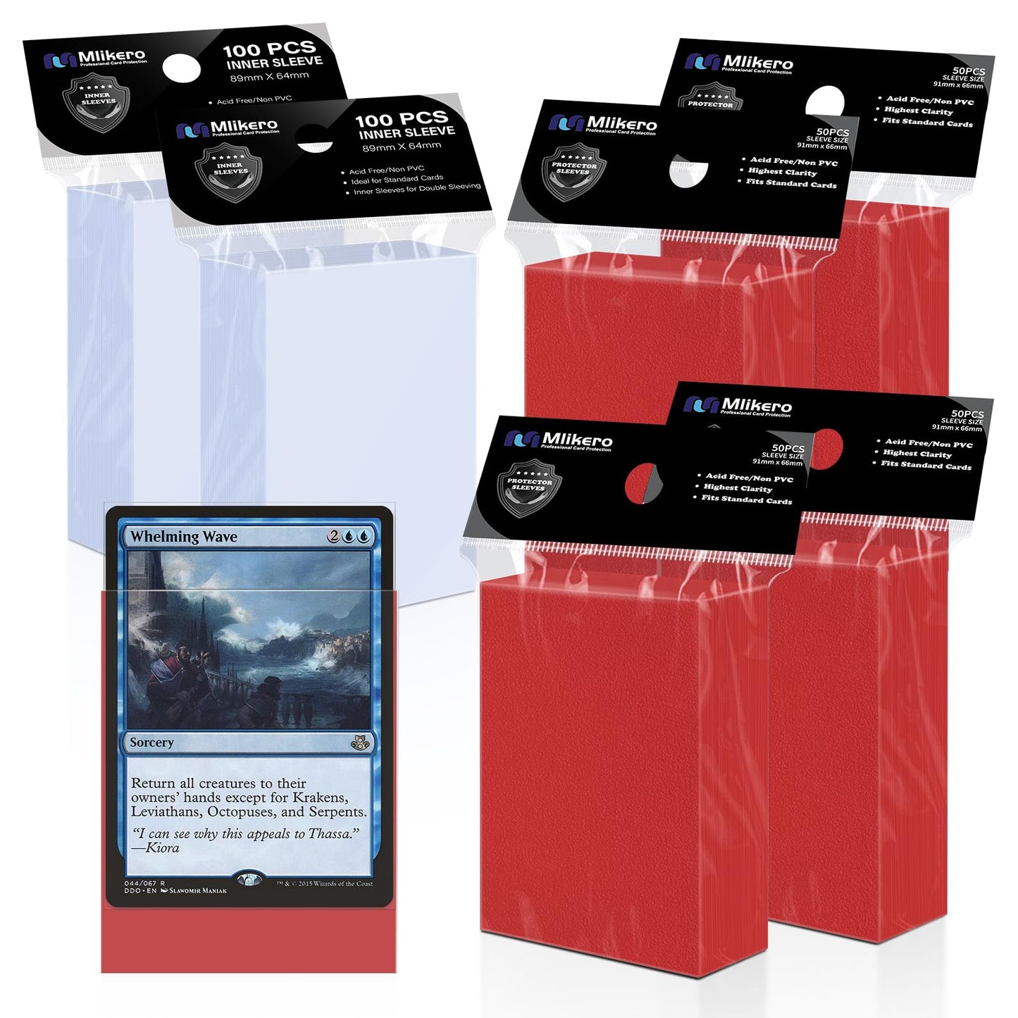 Mlikero 400 Pack Card Sleeves - Matte Red Outer + Inner Sleeves for MTG/TCG