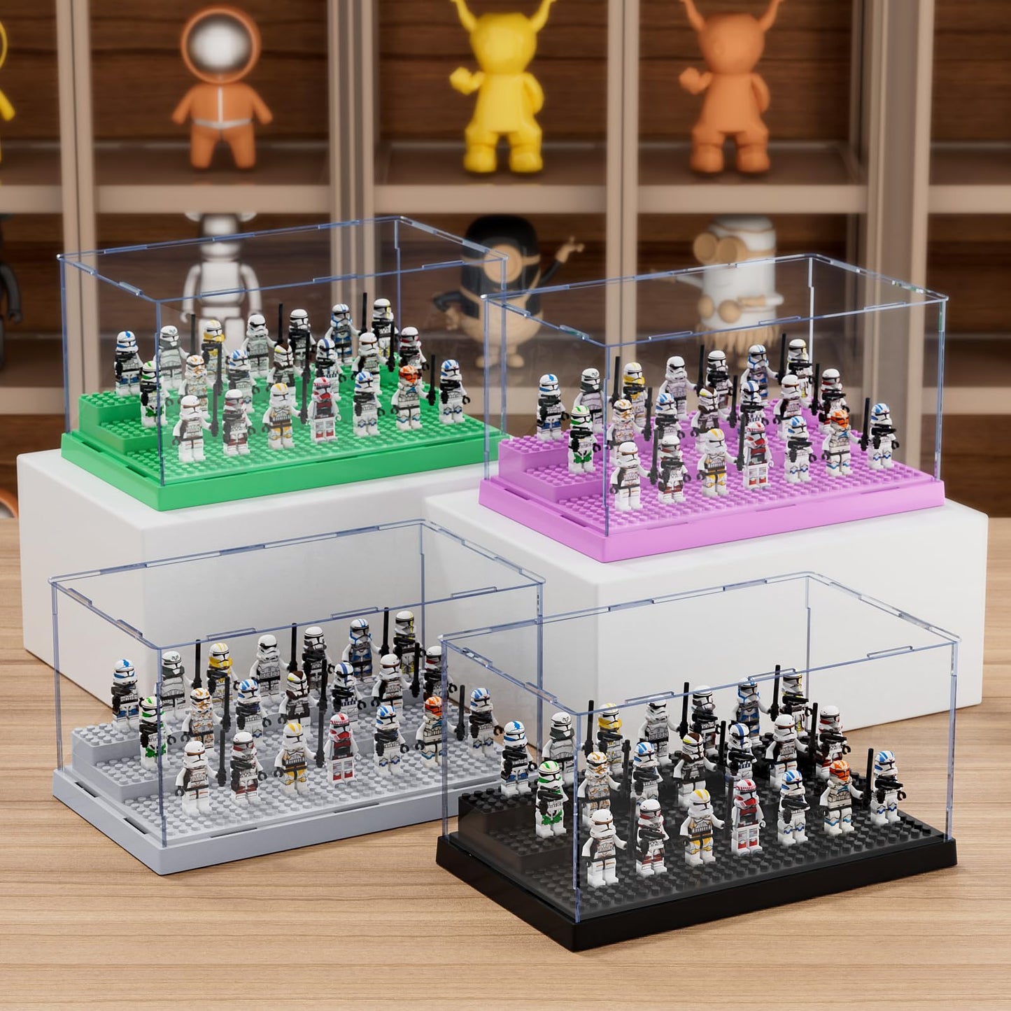 Mlikero Minifigure Display Case - Clear 3-Step Dustproof Acrylic Box