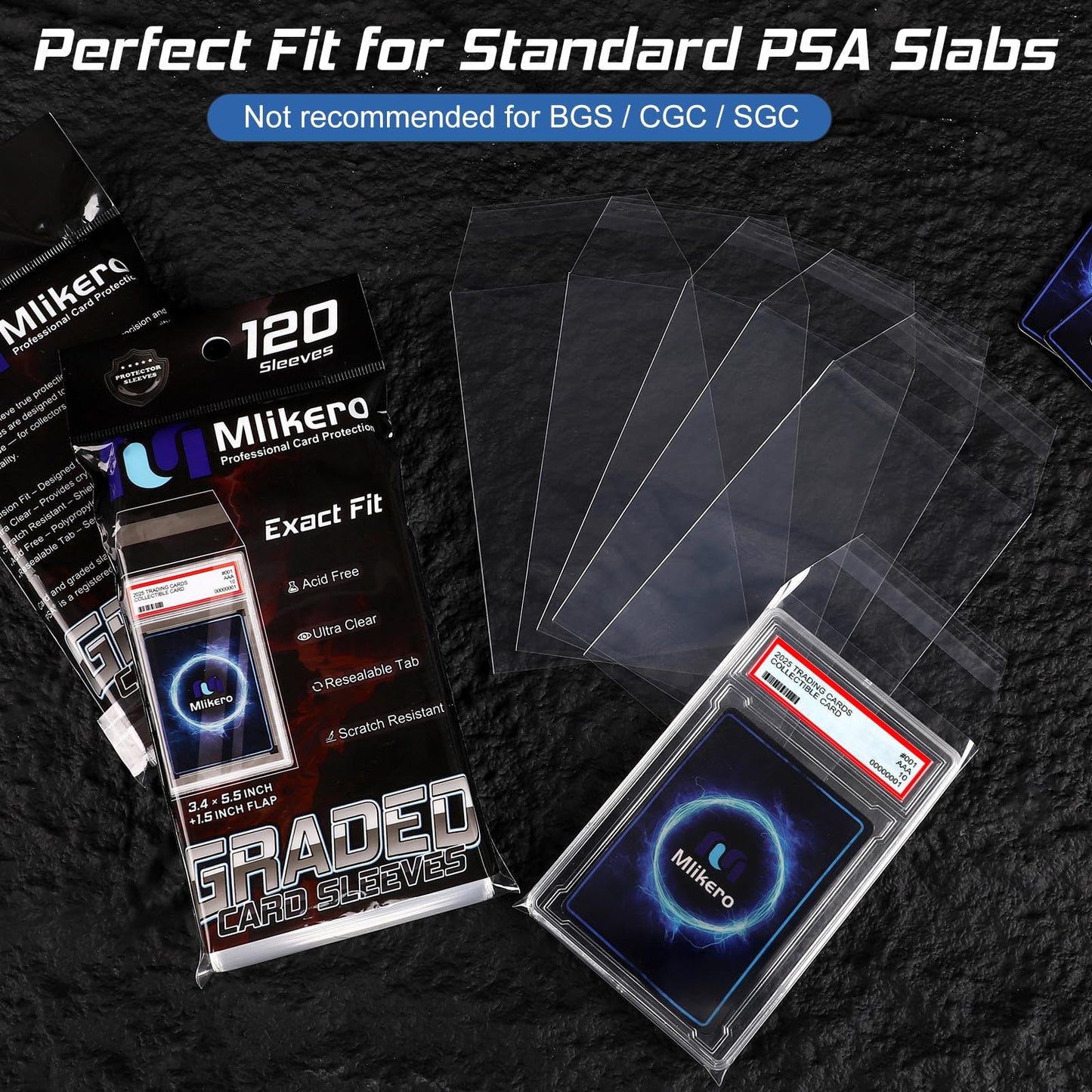 Mlikero 120-Pack Graded Card Sleeves for PSA Slabs – Acid-Free & Resealable