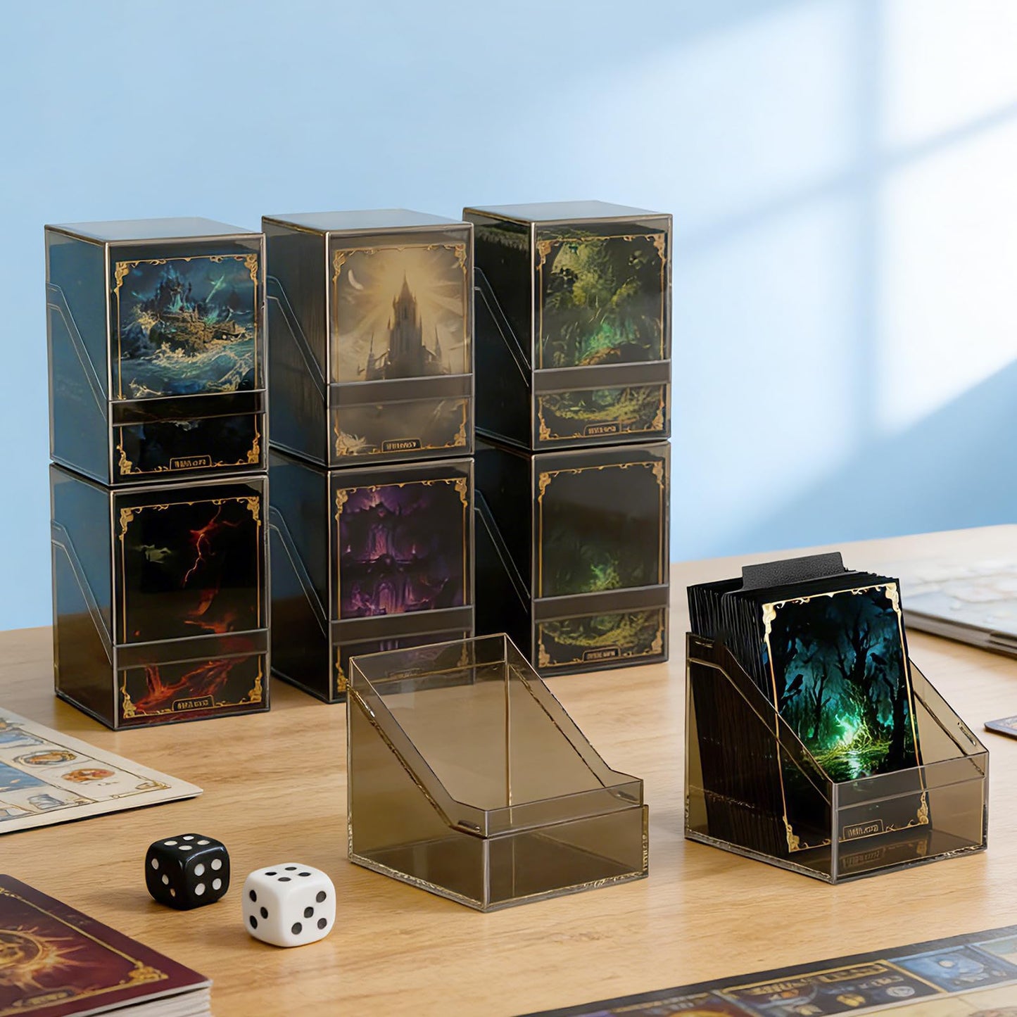 Mlikero Card Deck Cases 6-Pack: Clear & Black Acrylic Box Holds 100+ Sleeved Cards (MTG, TCG, Sports Cards)