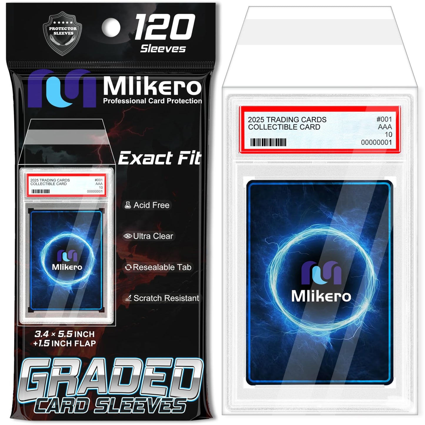 Mlikero 120-Pack Graded Card Sleeves for PSA Slabs – Acid-Free & Resealable