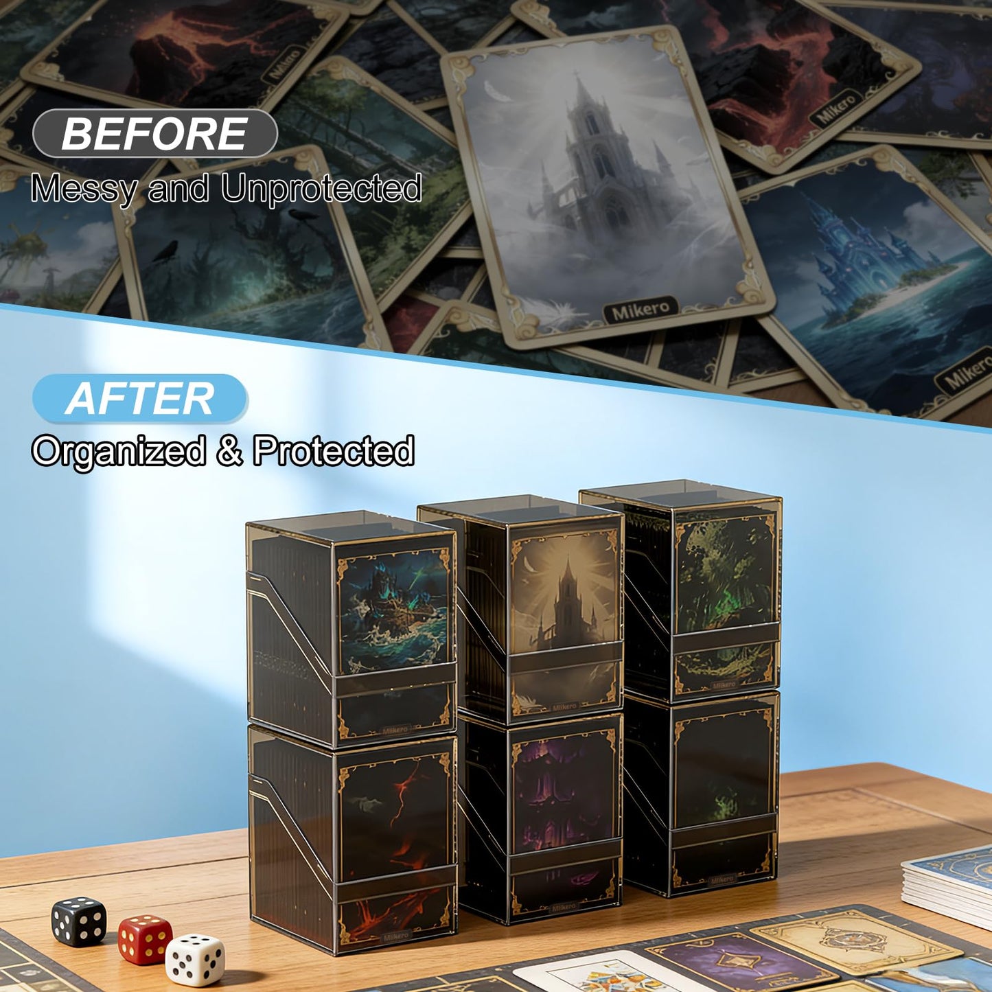 Mlikero Card Deck Cases 6-Pack: Clear & Black Acrylic Box Holds 100+ Sleeved Cards (MTG, TCG, Sports Cards)