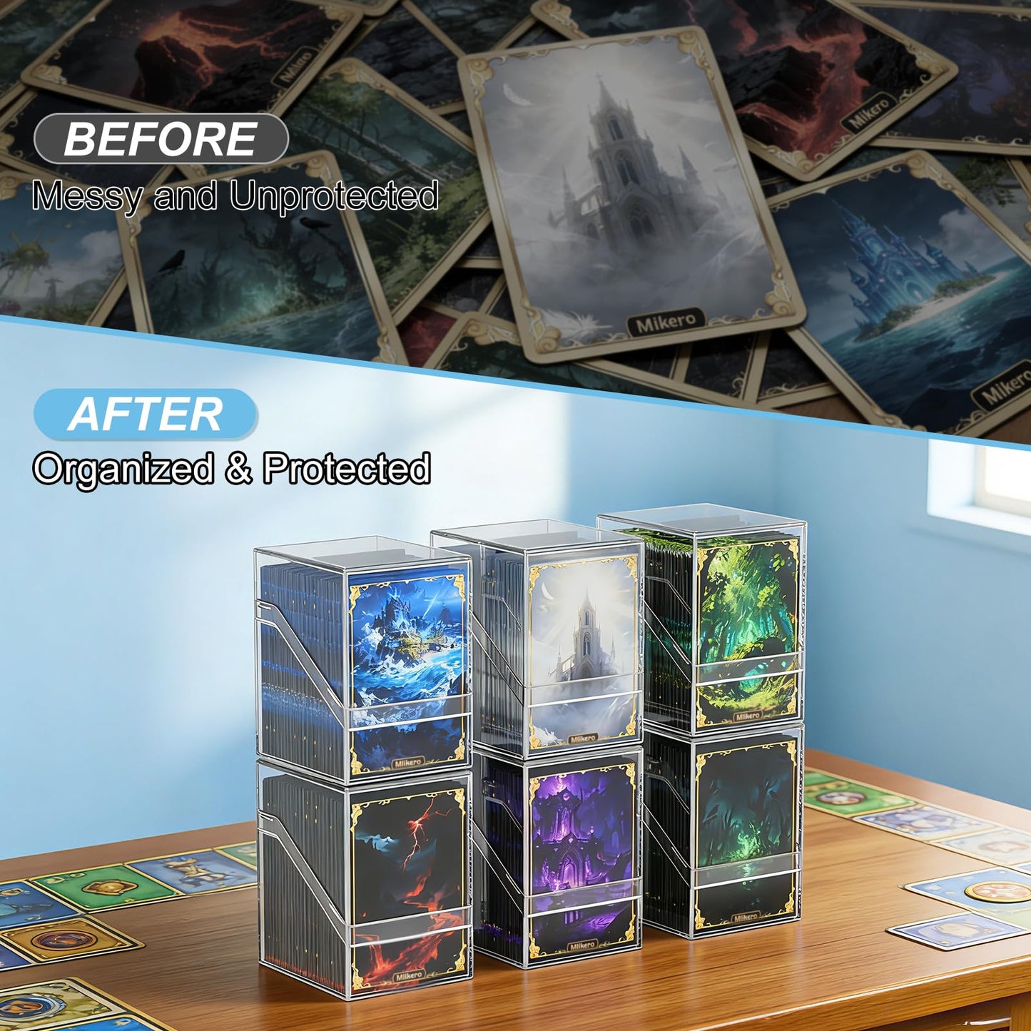 Mlikero 6-Pack Card Deck Cases – Acrylic Box for 100+ Sleeved Cards with 6 Dividers