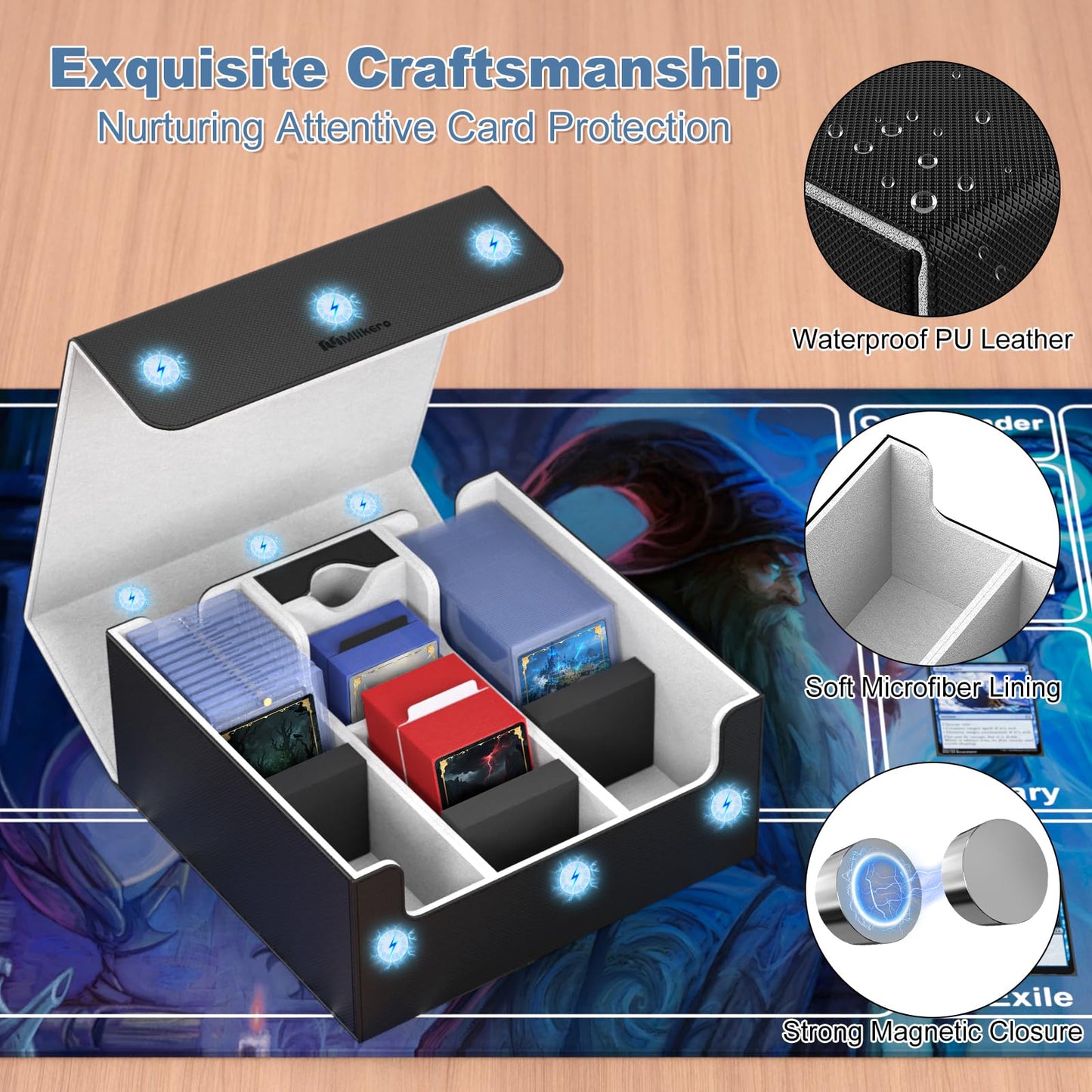 Mlikero Card Deck Box - Magnetic Closure, 1800+ Card Capacity for MTG/TCG