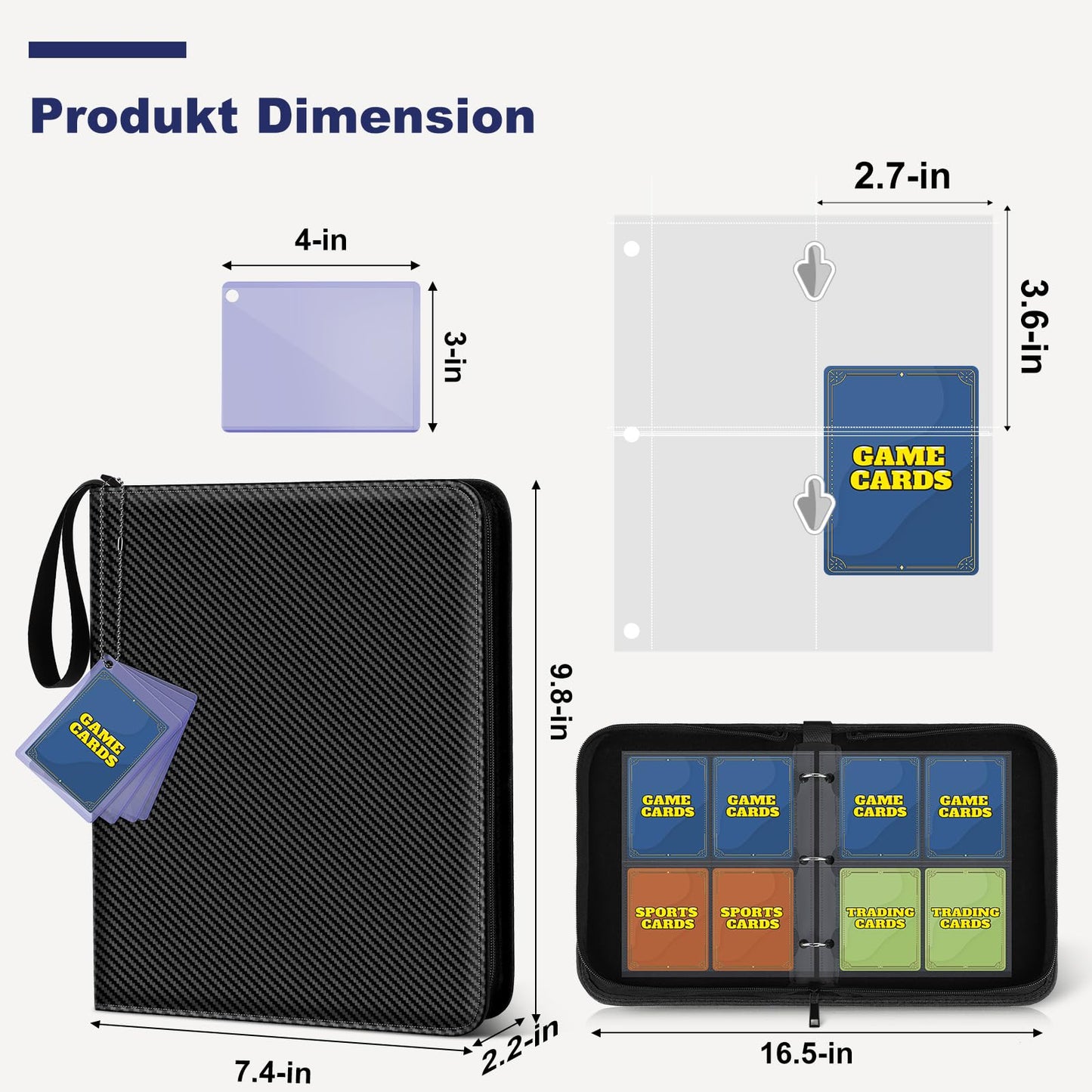 Mlikero 4-Pocket Trading Card Binder - 440 Card Capacity, PU Leather, Waterproof, Black