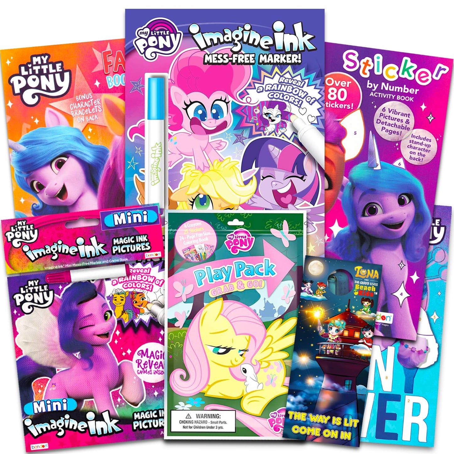 My Little Pony Coloring Book Super Set – 4-Book Bundle with Games, Puzzles, Stickers | MLP Party Supplies