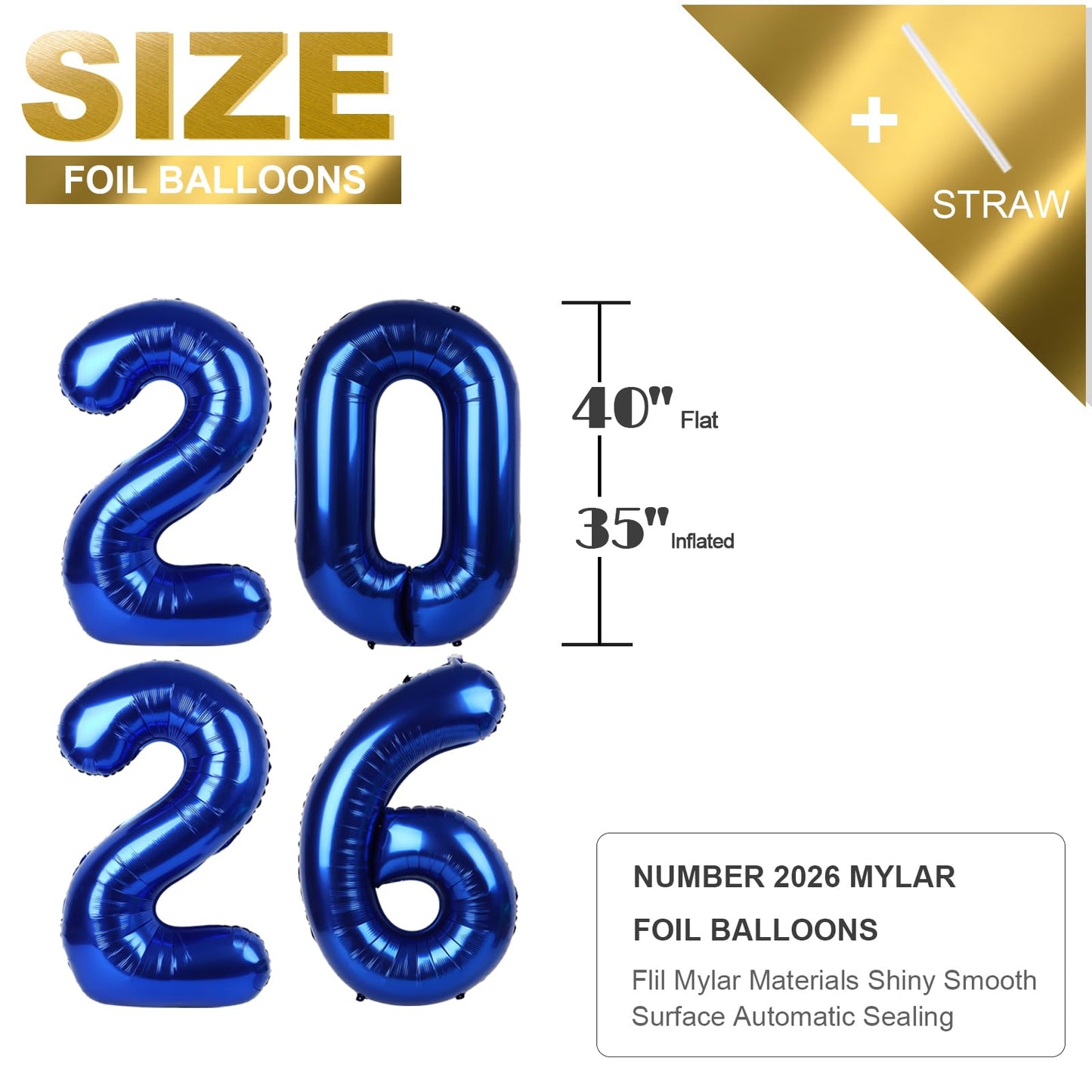 Mluchee 2026 Navy Blue 40-Inch Number Balloon – NYE & Graduation Decor