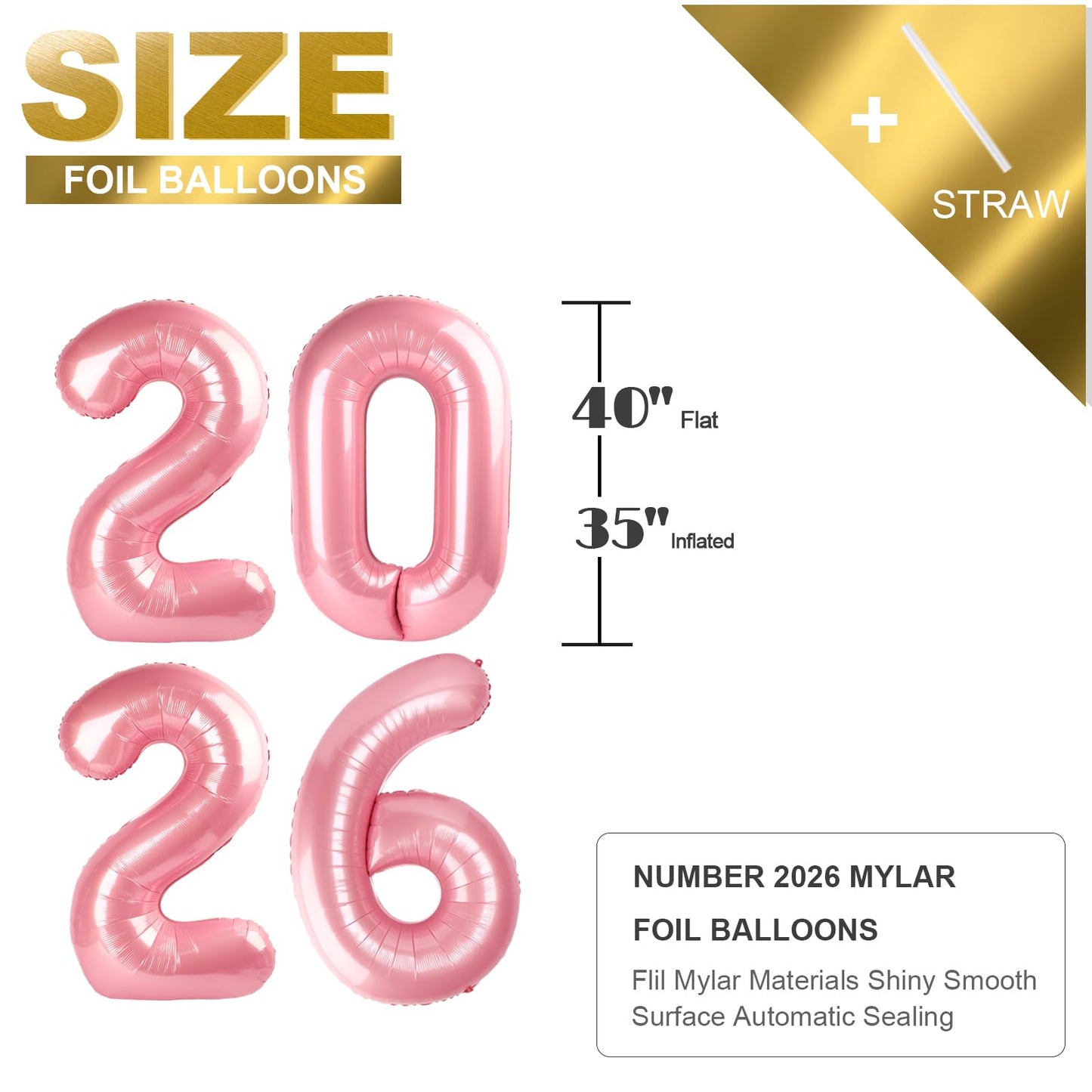 Mluchee 40-Inch 2026 Number Balloons – Pearl Pink Foil Balloons for New Year's Eve & Celebrations