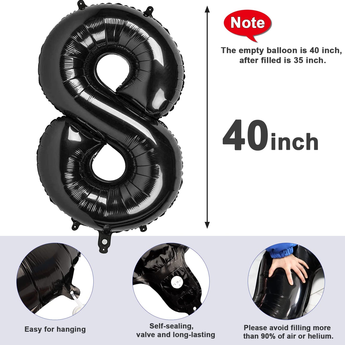 Mluchee 40-Inch Number 8 Balloon – Black Birthday & Event Balloons