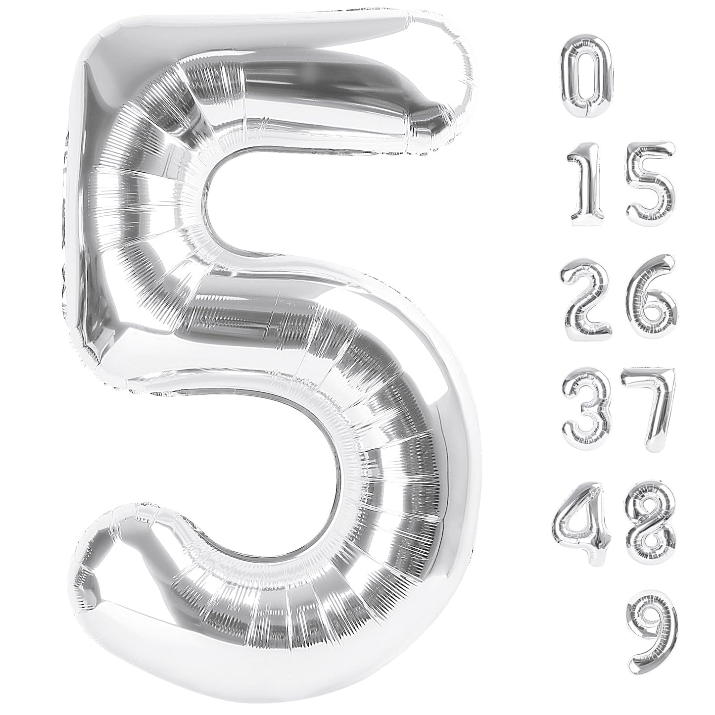 Mluchee 40-Inch Silver Number Balloons – 5, 15, 25, 35, 50 for Birthdays & Weddings
