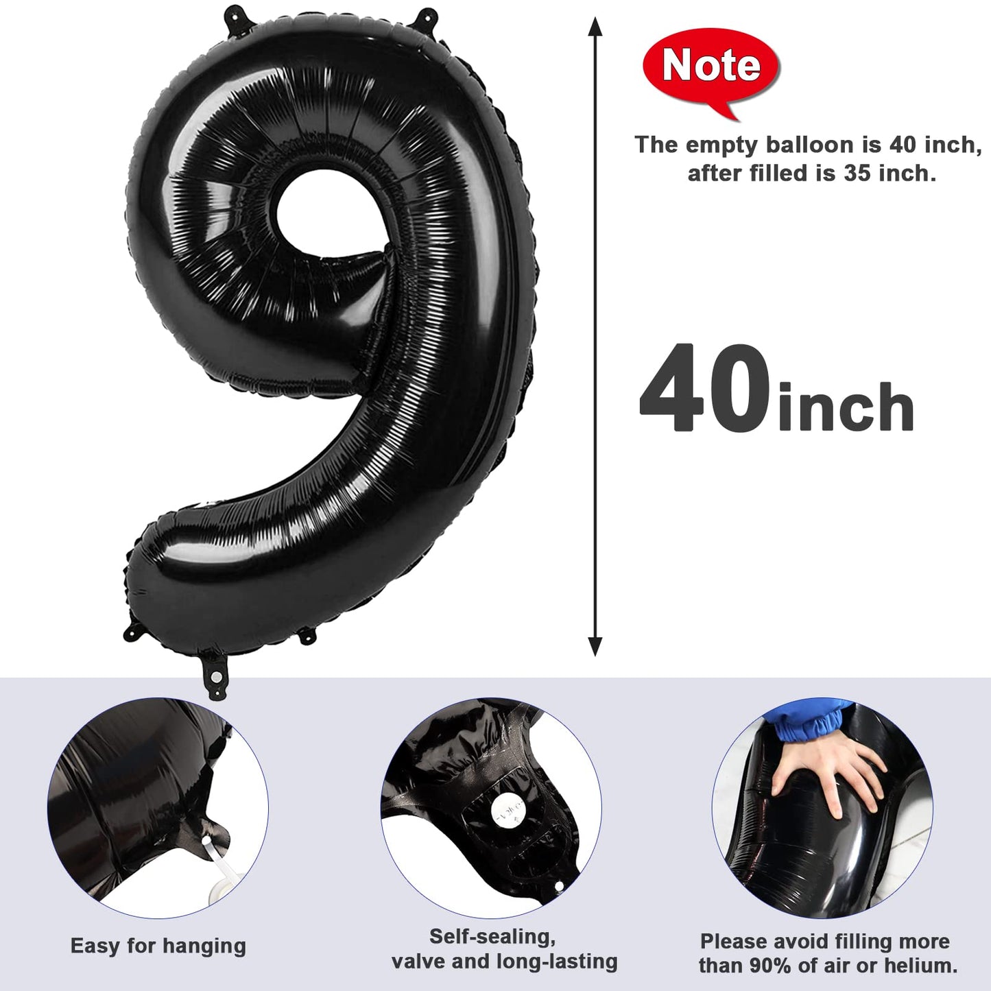 Mluchee 40-Inch Number Balloon 9 – Giant Celebration Decor for Birthdays, Engagements, Weddings