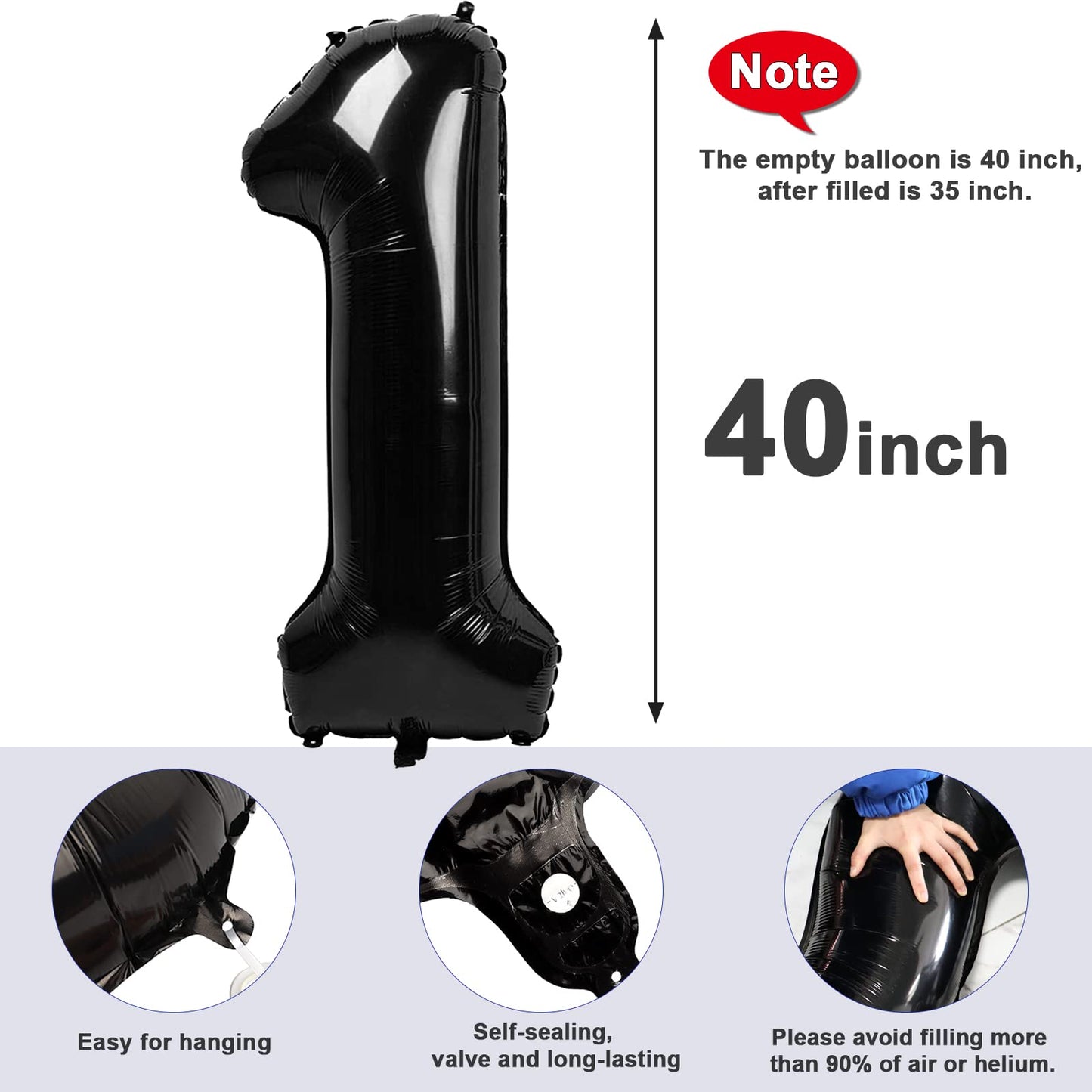 Mluchee 40-Inch Black Number Balloon – 1 Balloon for Birthday Parties & Celebrations