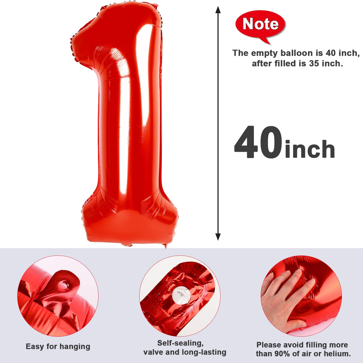 Mluchee 40-Inch Number Balloon – Red 1 for Birthday Parties, Baby Showers & Photo Shoots