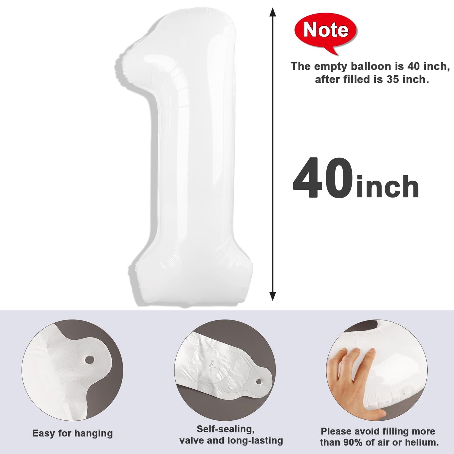 Mluchee 40-Inch White Number Balloon – Giant Birthday & Event Decor