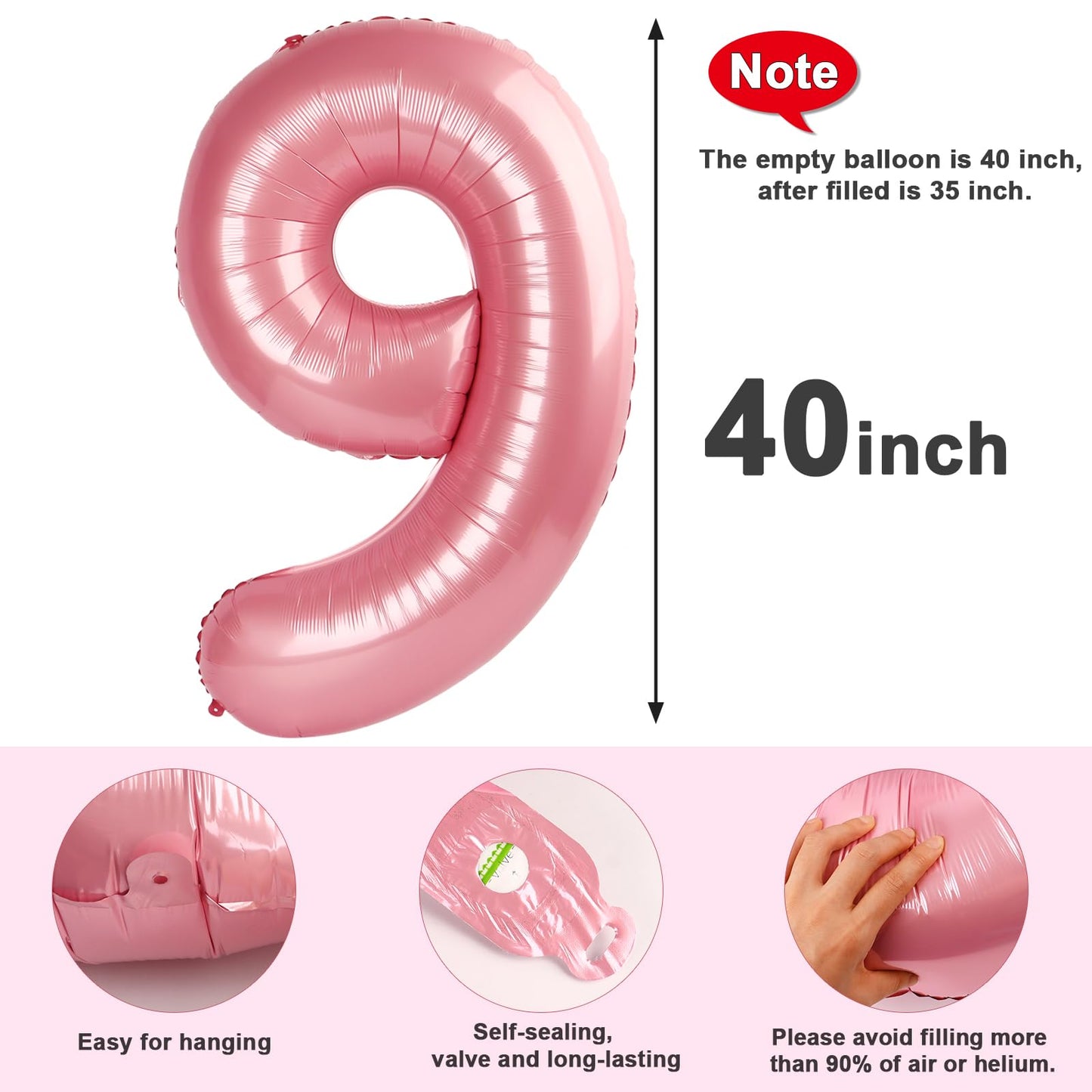 Mluchee 40-Inch Pearl Pink Number 9 Balloon for Parties