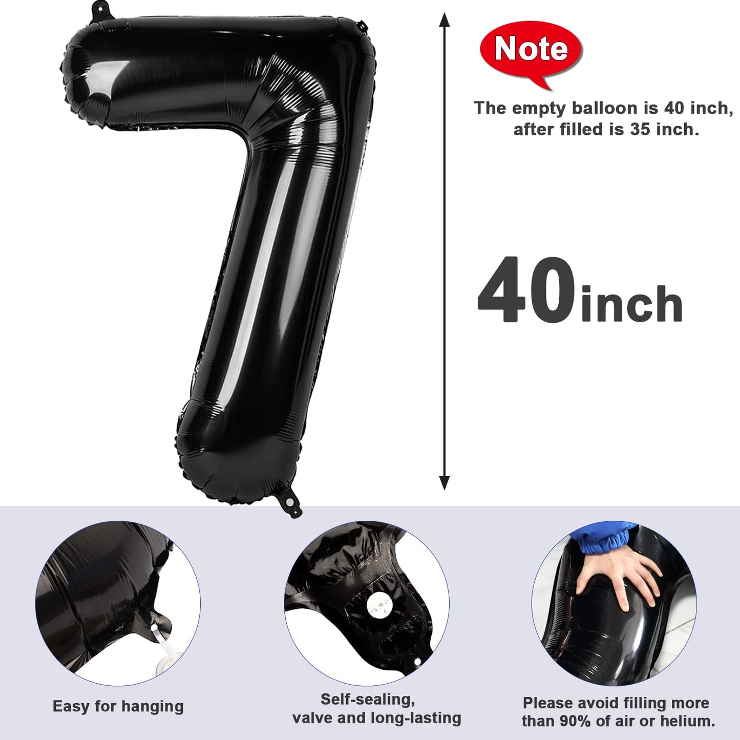 Mluchee 40-Inch Number Balloon 7 — Large Black Numeral for Birthday, Engagement, Wedding, Graduation