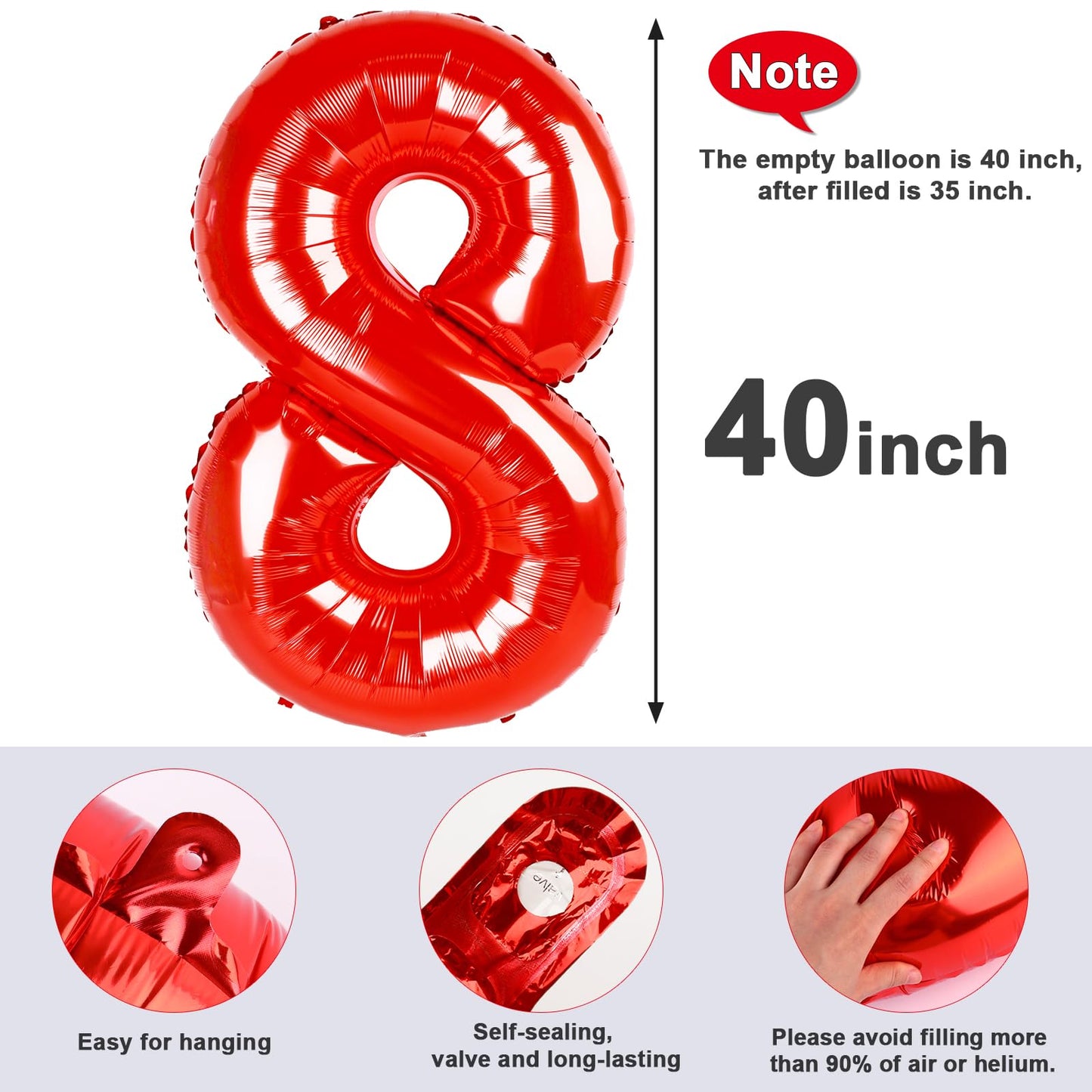 Mluchee 40-Inch Number 8 Balloon – Red Birthday & Event Decor