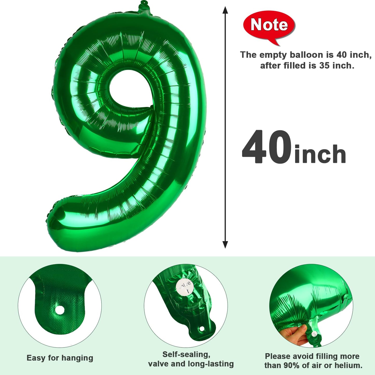 Mluchee 40-Inch Dark Green Number 9 Balloon | Giant Birthday & Event Decor