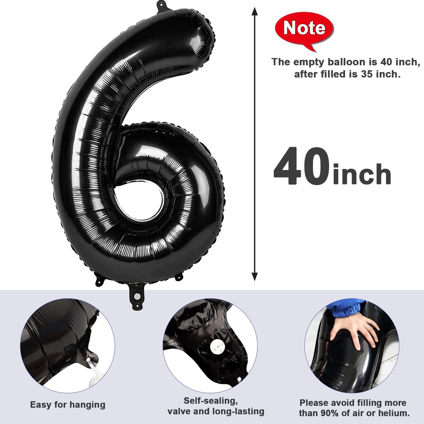 Mluchee 40-Inch Number Balloons – 6th Birthday Black Party Decor