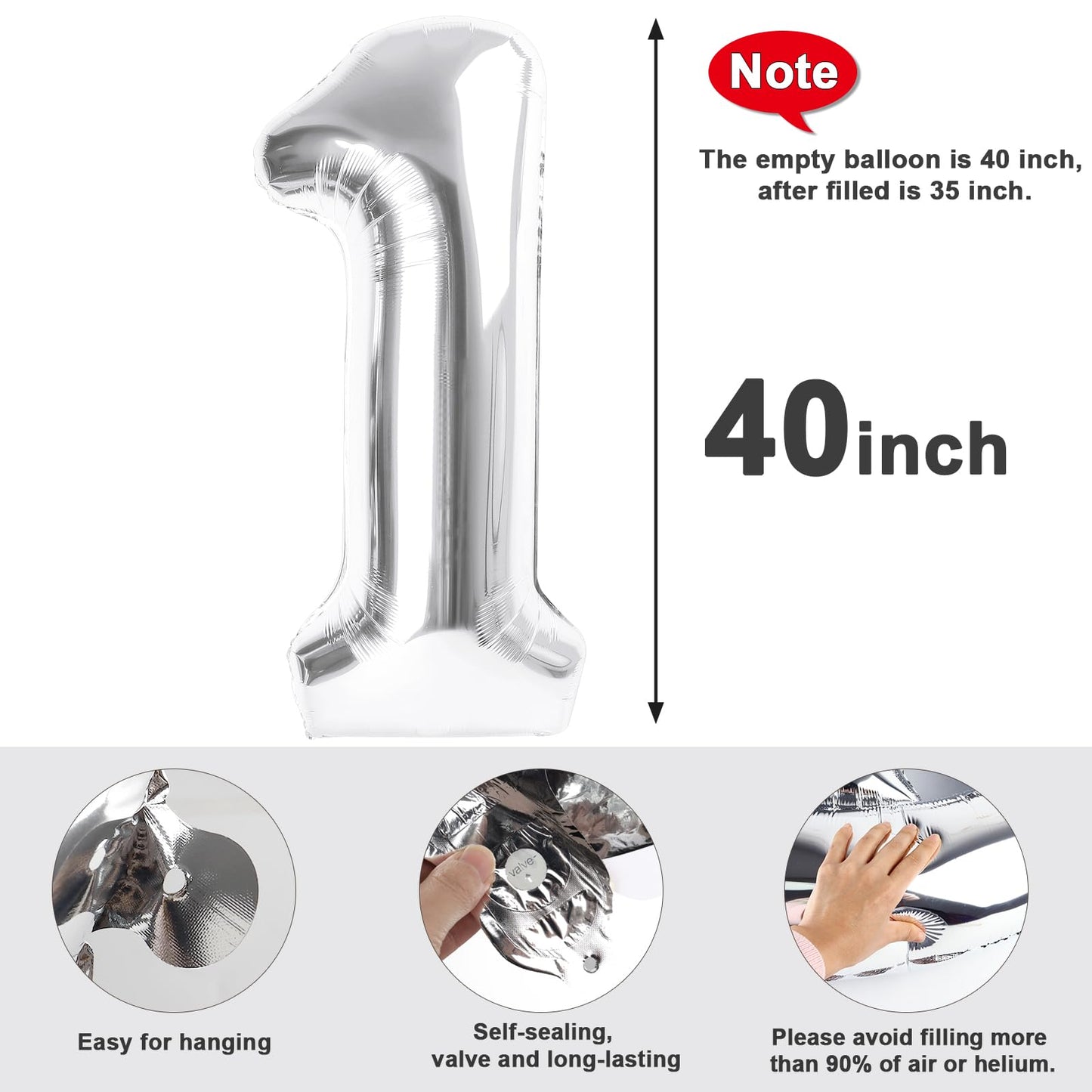 Mluchee 40-Inch Number Balloon – Silver 1 Balloon for 1st Birthday & Big Celebrations