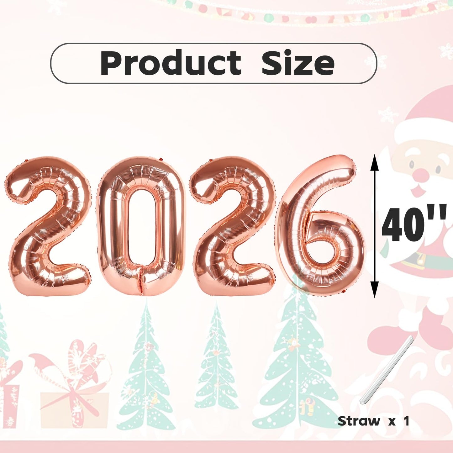 Mluchee Number 2026 Balloons - 40-Inch Rose Gold Decor for New Year, Graduation & Birthdays