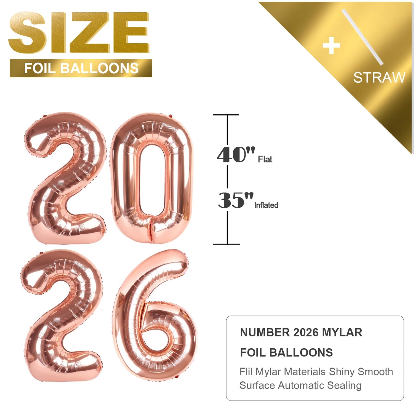 Mluchee 2026 Number Balloon 40 Inch | New Year's Eve Decor, Graduation & Birthday Parties