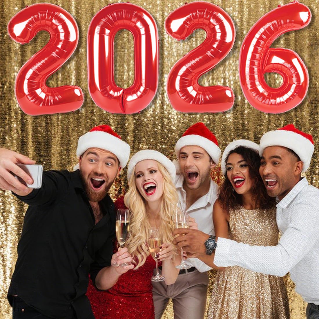 Mluchee 40-Inch 2026 Number Balloon – New Year’s Eve & Graduation Decor, Red Foil