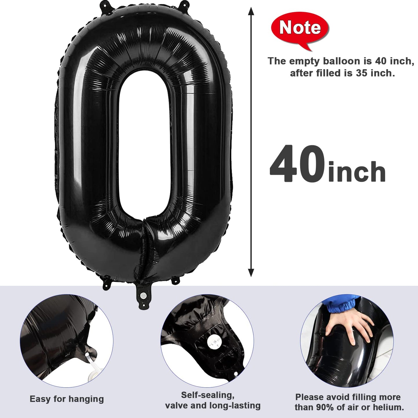 Mluchee 40-Inch Black Number 0 Balloon – Large Birthday & Event Decor