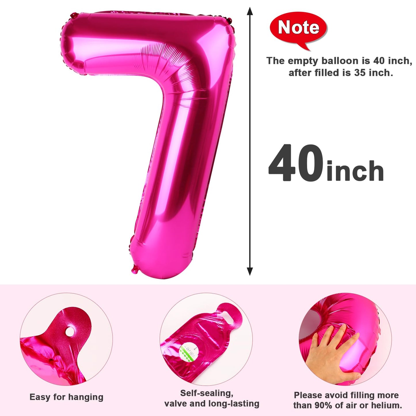 Mluchee 40in Number 7 Balloon - Hot Pink Birthday & Event Decor
