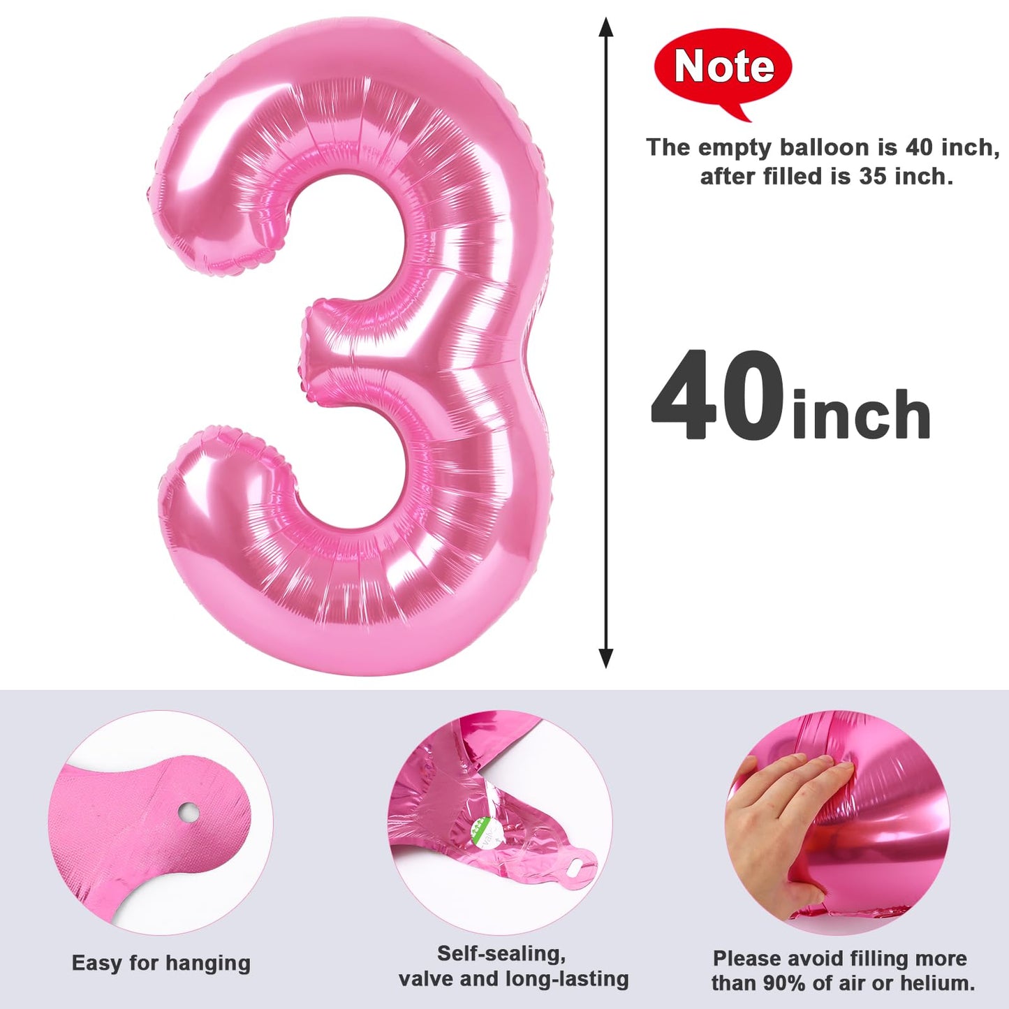 Mluchee Numbers Balloon 40-Inch Pink – Large 3rd Birthday Party Decor